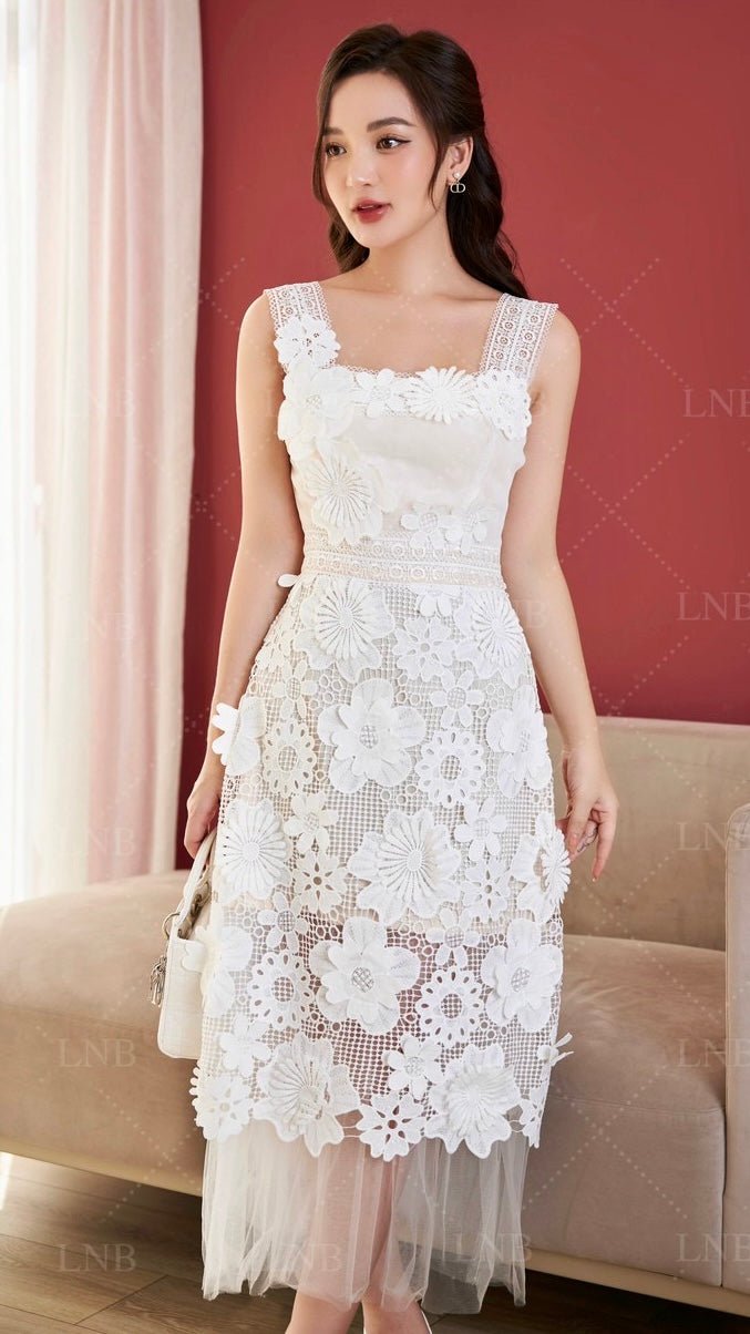 Floral Guipure Sleeveless Lace Dress