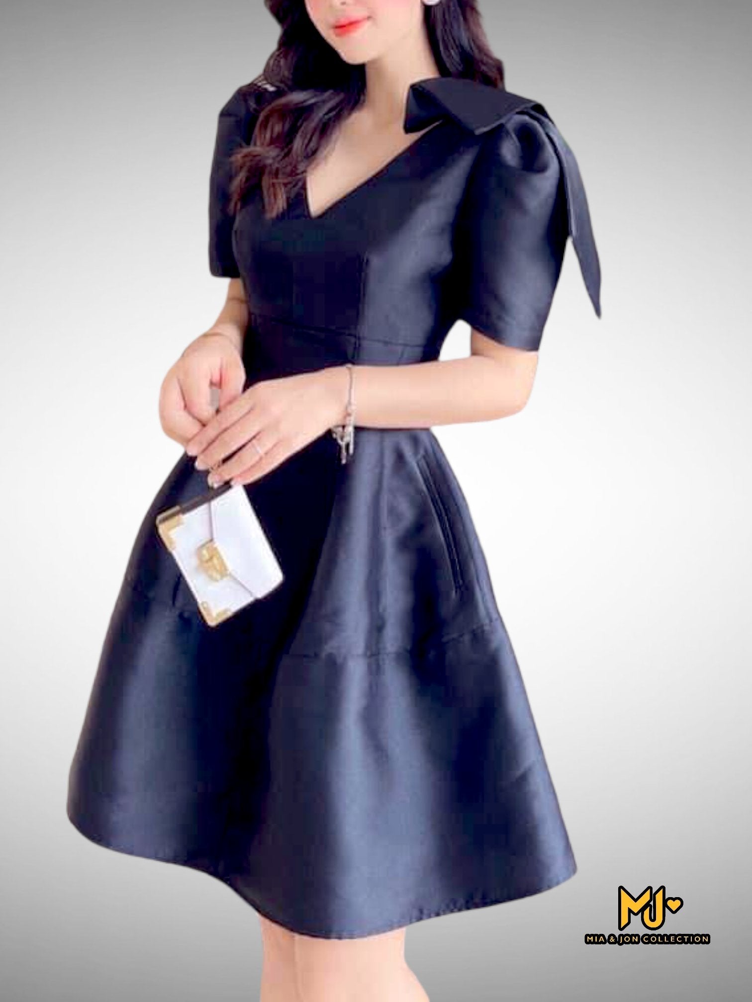 ワンピース NAVY TAFFETA MINI DRESS Navy Taffeta Mini Dress – self-portrait