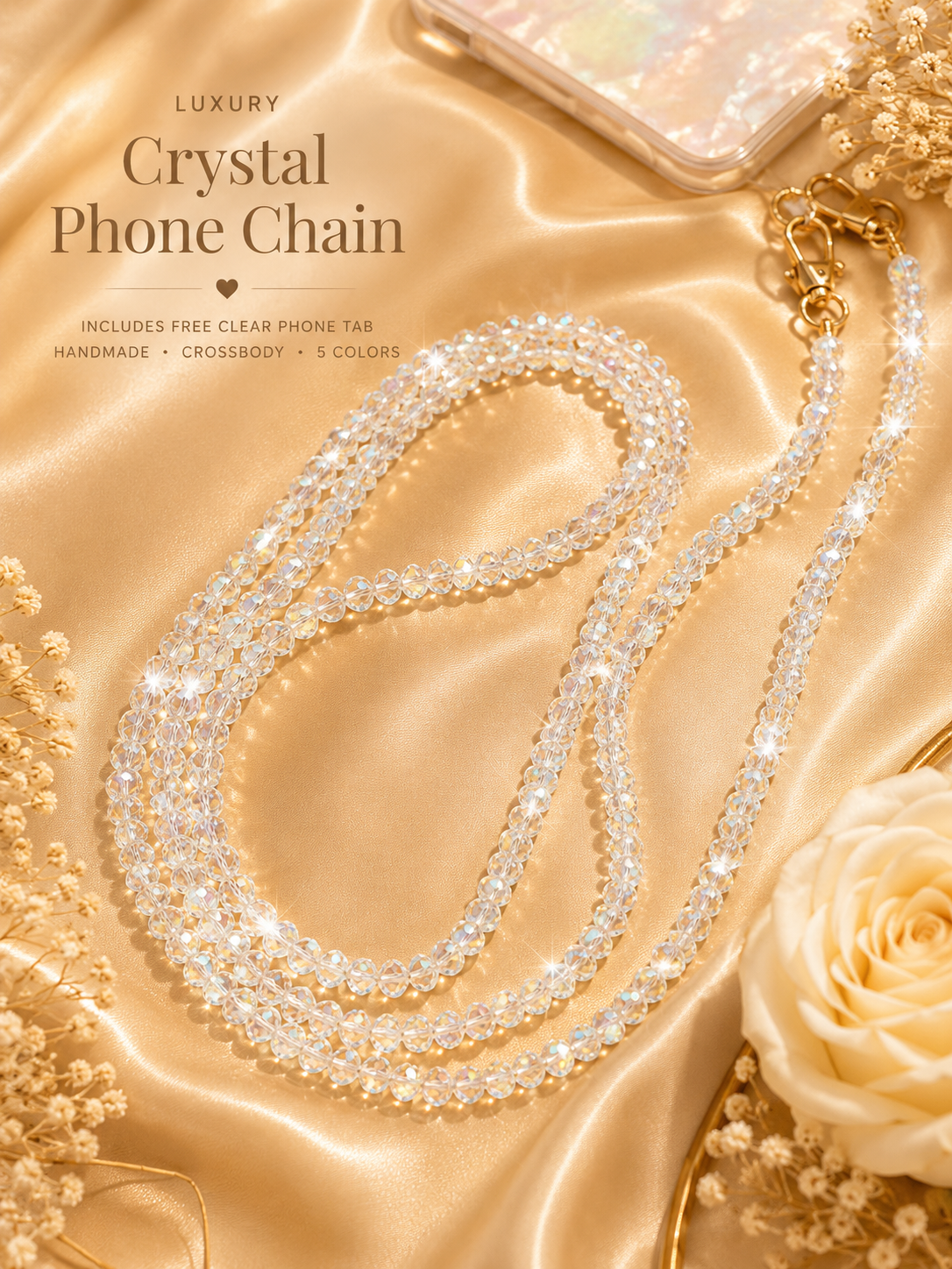 Dainty Prism Beaded Crossbody Phone Chain | Hands-Free Phone Strap