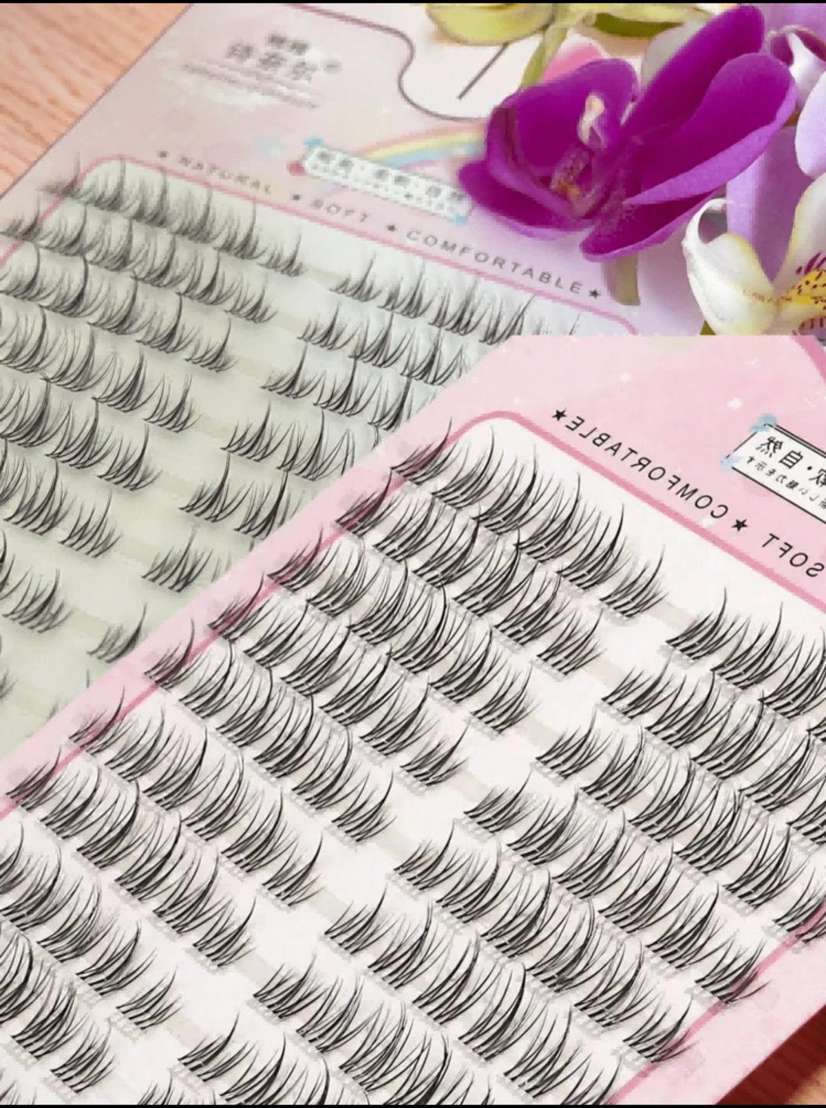 1 Box of 120 pcs Korean Refined Black Anime Style False Eyelashes, C Curl Natural Flirty Design, Manga Lashes - Mia & Jon