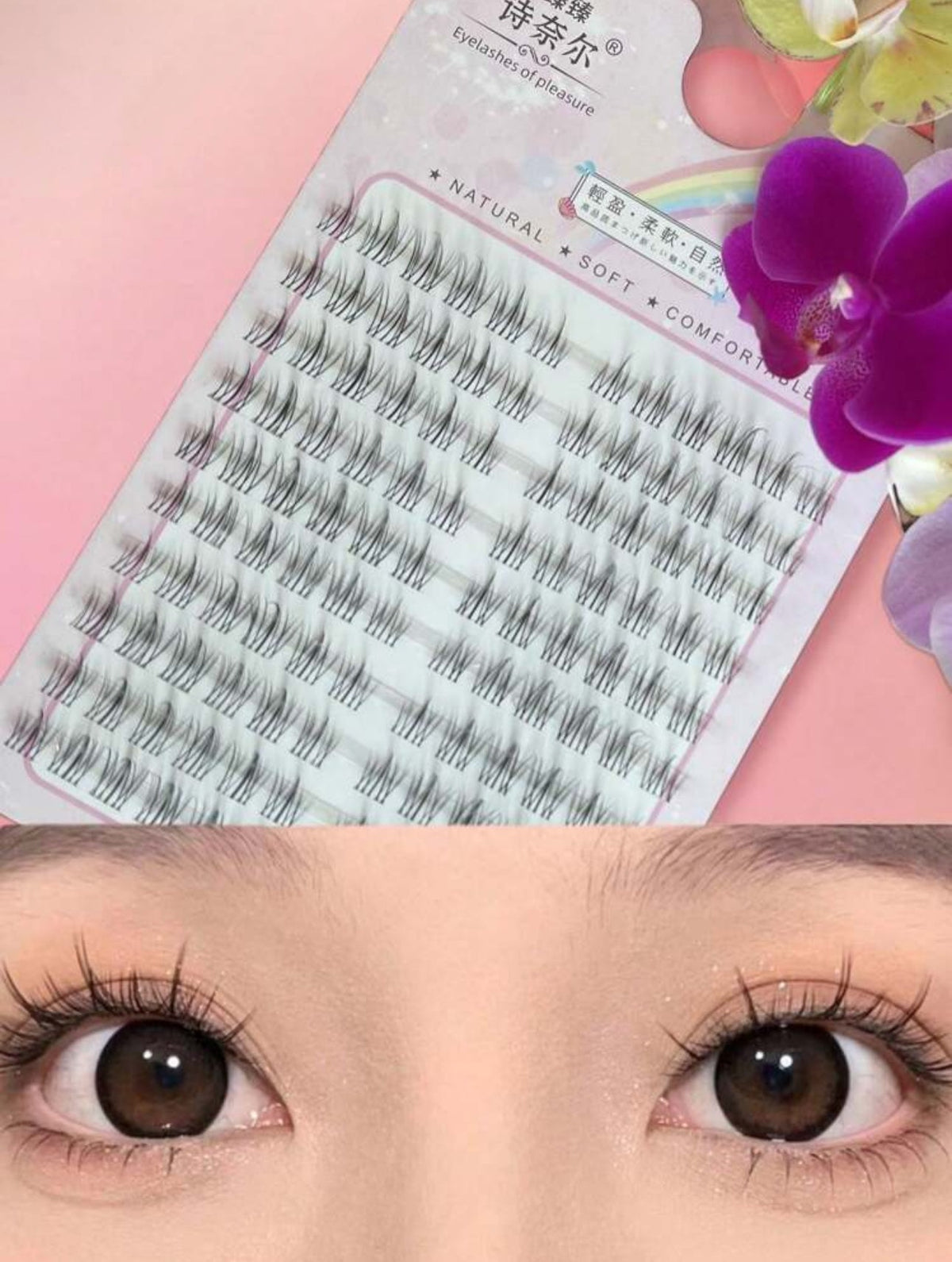 1 Box of 120 pcs Korean Refined Black Anime Style False Eyelashes, C Curl Natural Flirty Design, Manga Lashes - Mia & Jon