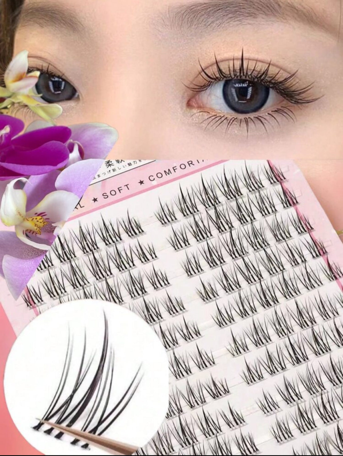 1 Box of 120 pcs Korean Refined Black Anime Style False Eyelashes, C Curl Natural Flirty Design, Manga Lashes - Mia & Jon