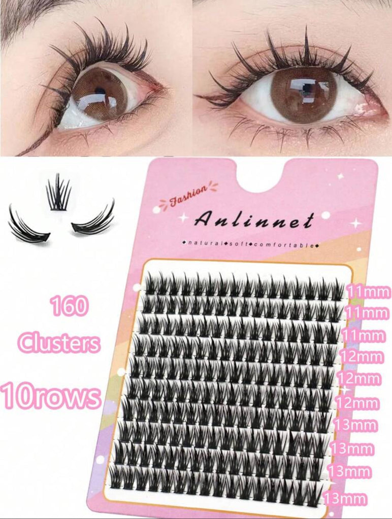 160 Clusters Of Tower Top False Eyelashes, Thick Style, Easy To Graft False Eyelashes, Makeup Eyelash Tool 11 - 13mm Length 0.07 Thickness - Mia & Jon