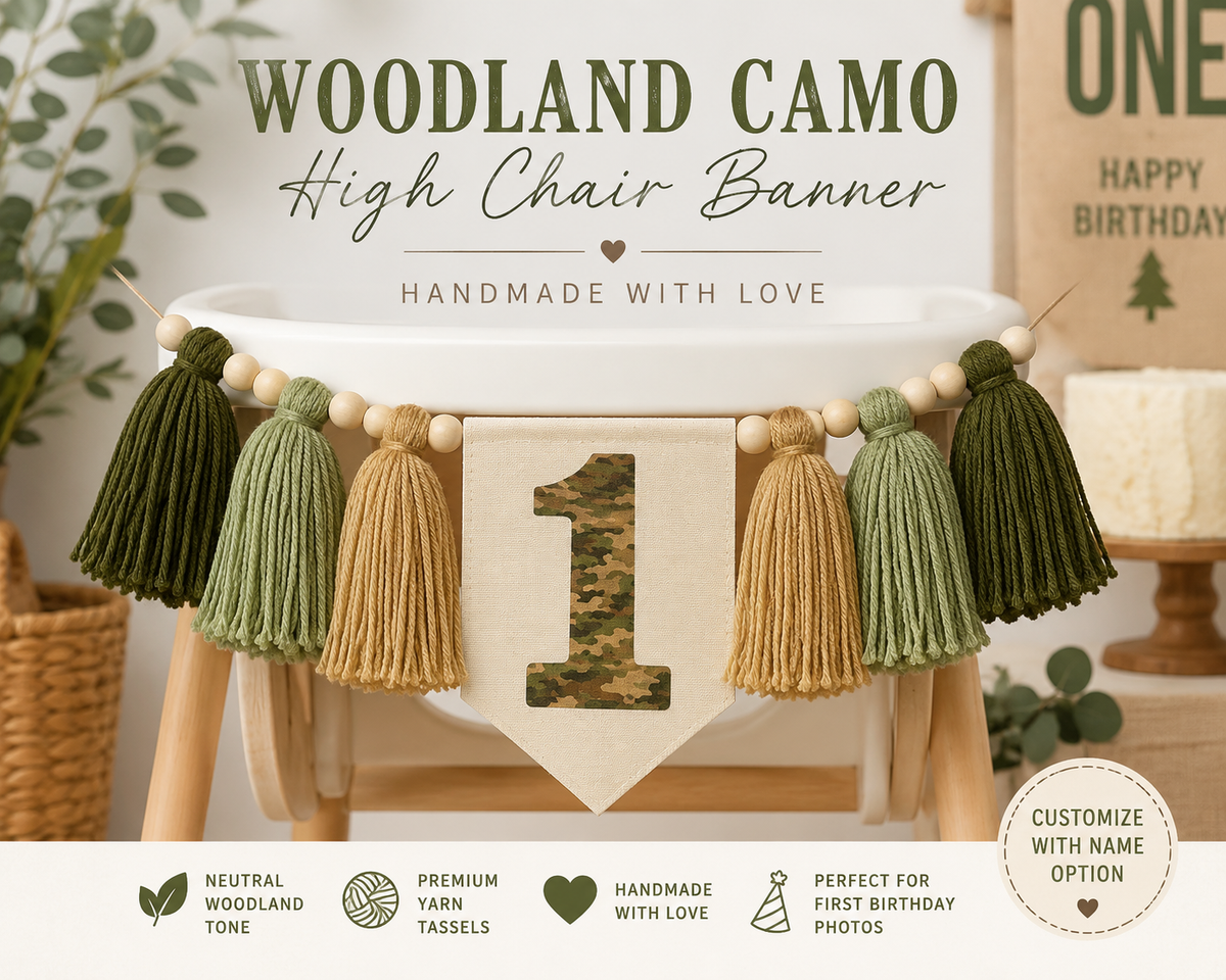Woodland Camo First Birthday High Chair Banner