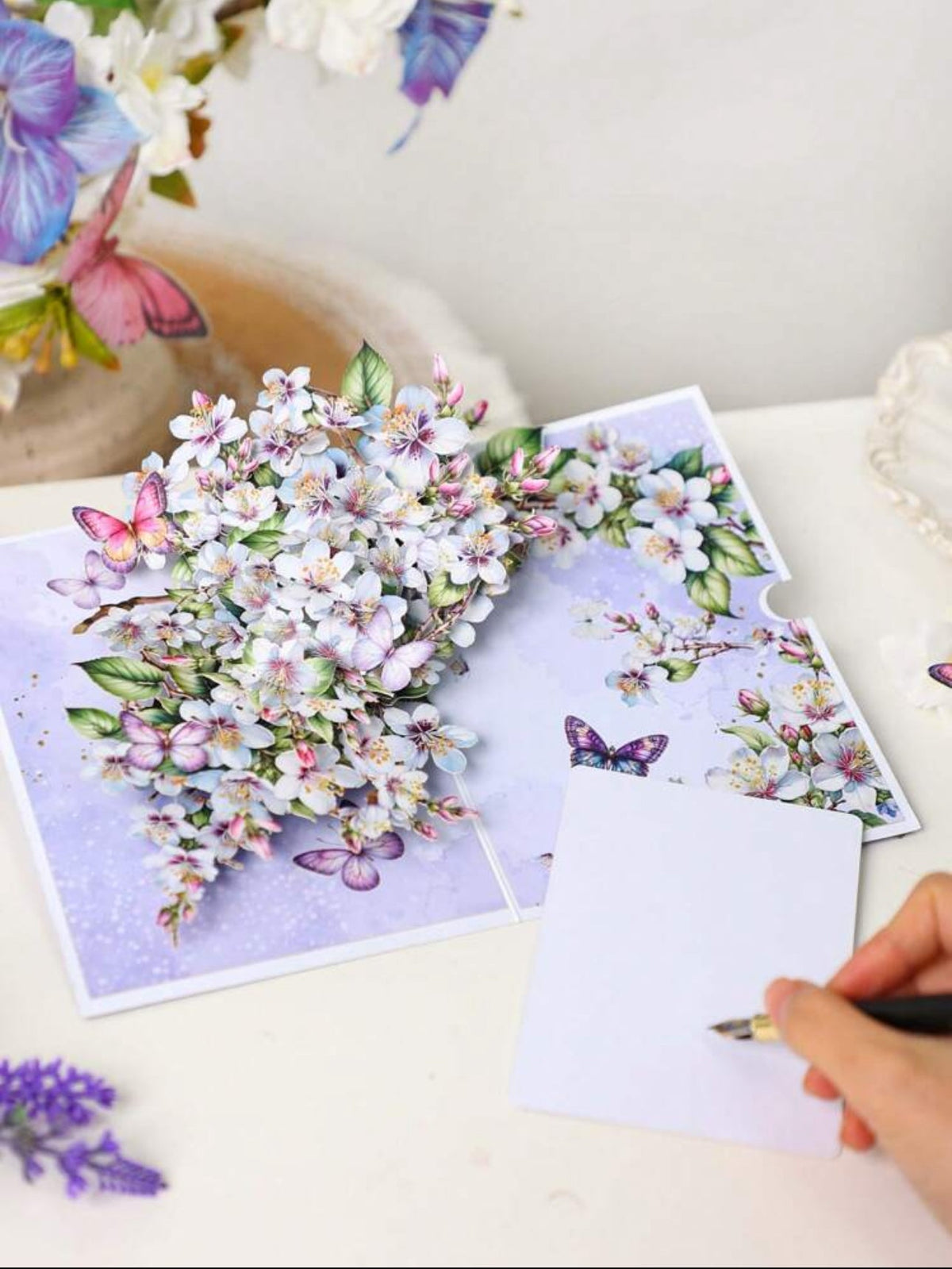3D Pop - Up Apple Blossom Greeting Card with Butterflies – Handmade Birthday, Mother’s Day, Anniversary Card - Mia & Jon