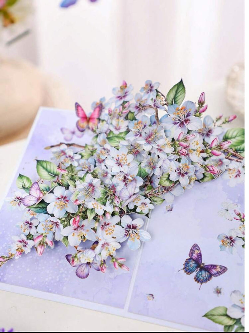 3D Pop - Up Apple Blossom Greeting Card with Butterflies – Handmade Birthday, Mother’s Day, Anniversary Card - Mia & Jon