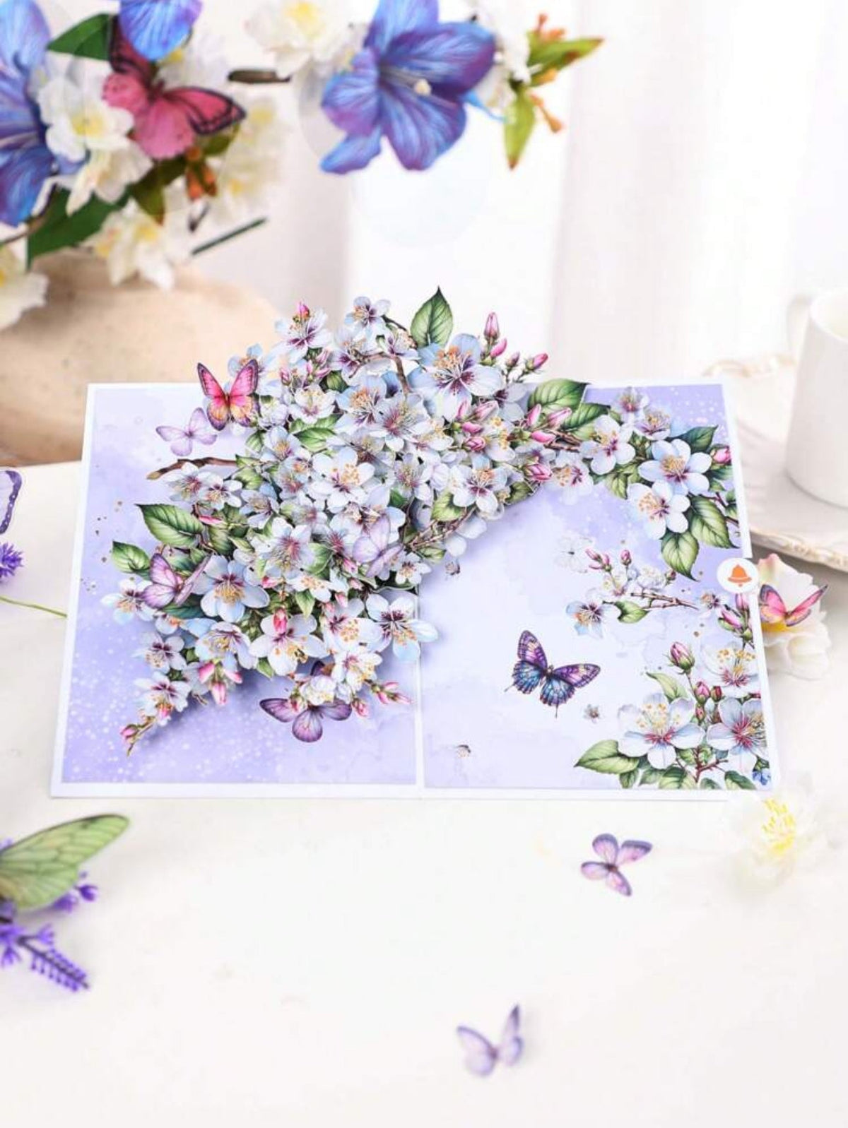 3D Pop - Up Apple Blossom Greeting Card with Butterflies – Handmade Birthday, Mother’s Day, Anniversary Card - Mia & Jon