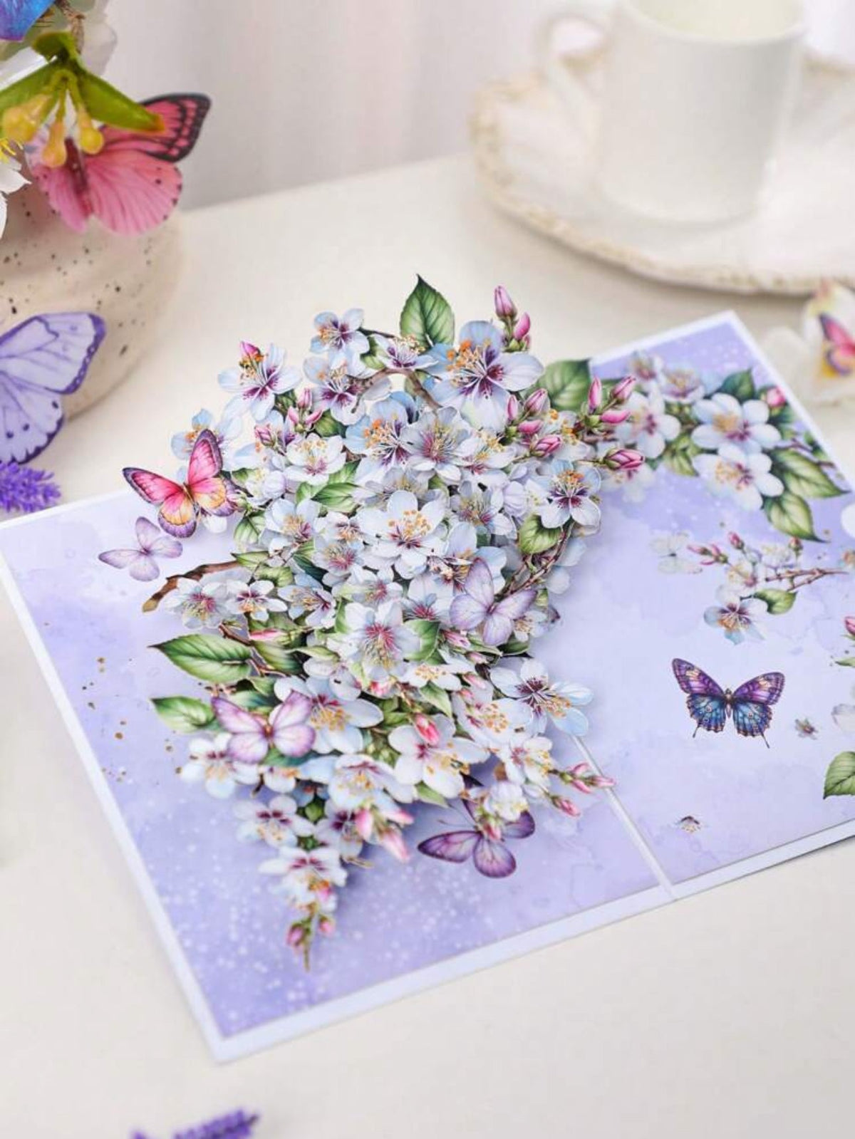 3D Pop - Up Apple Blossom Greeting Card with Butterflies – Handmade Birthday, Mother’s Day, Anniversary Card - Mia & Jon