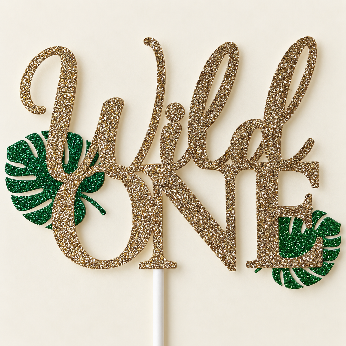 Wild One Cake Topper – Gold & Green Jungle First Birthday Decor