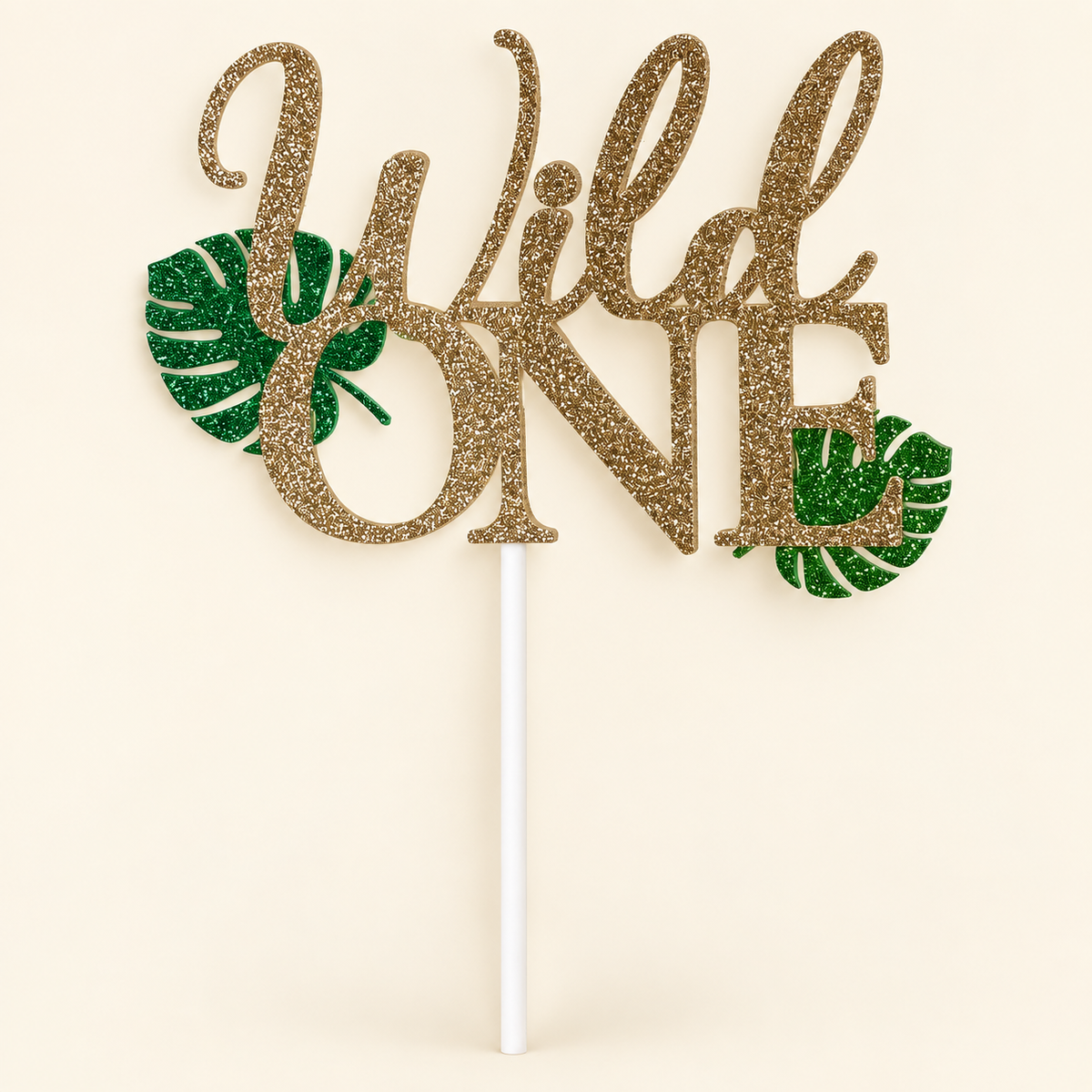 Wild One Cake Topper – Gold & Green Jungle First Birthday Decor