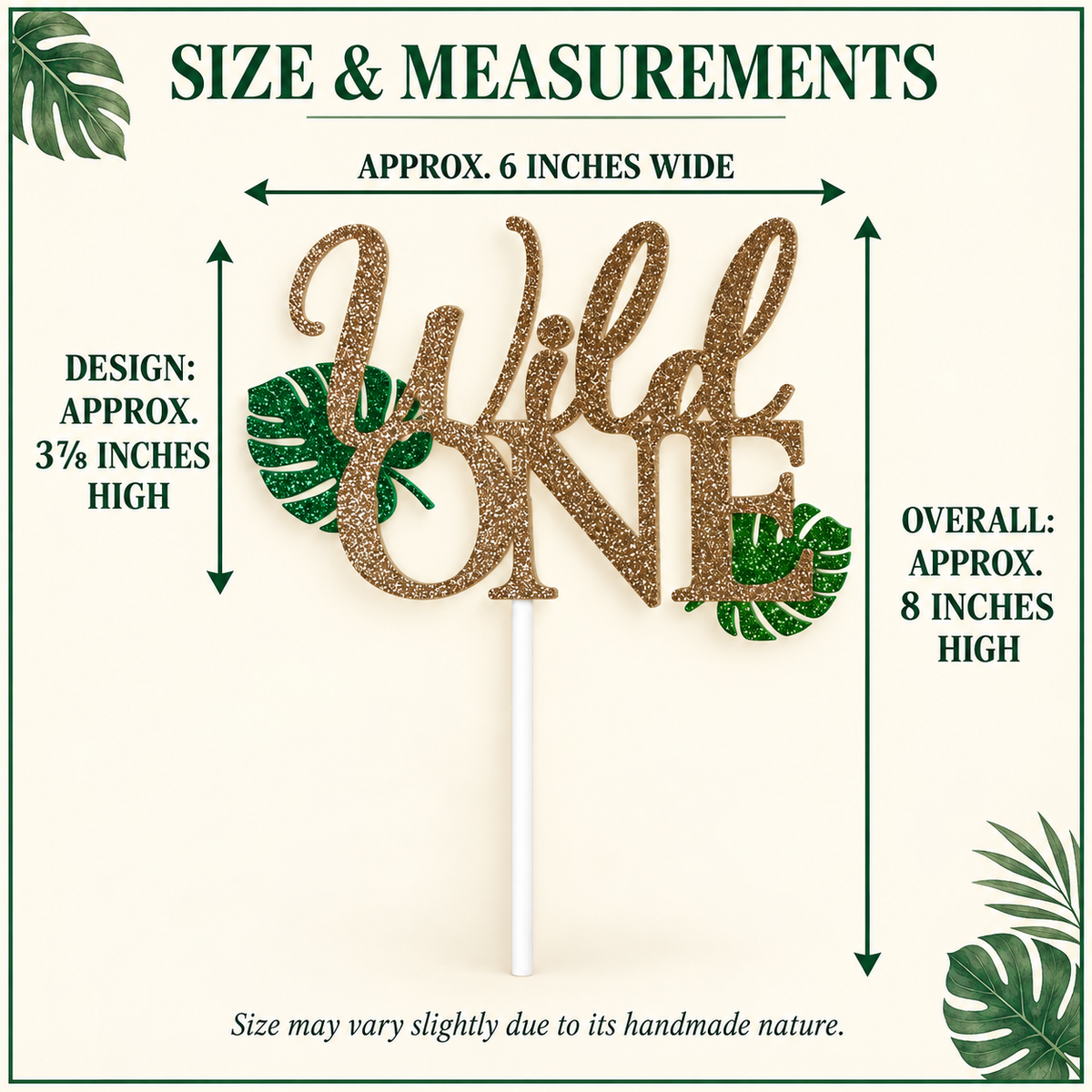 Wild One Cake Topper – Gold & Green Jungle First Birthday Decor