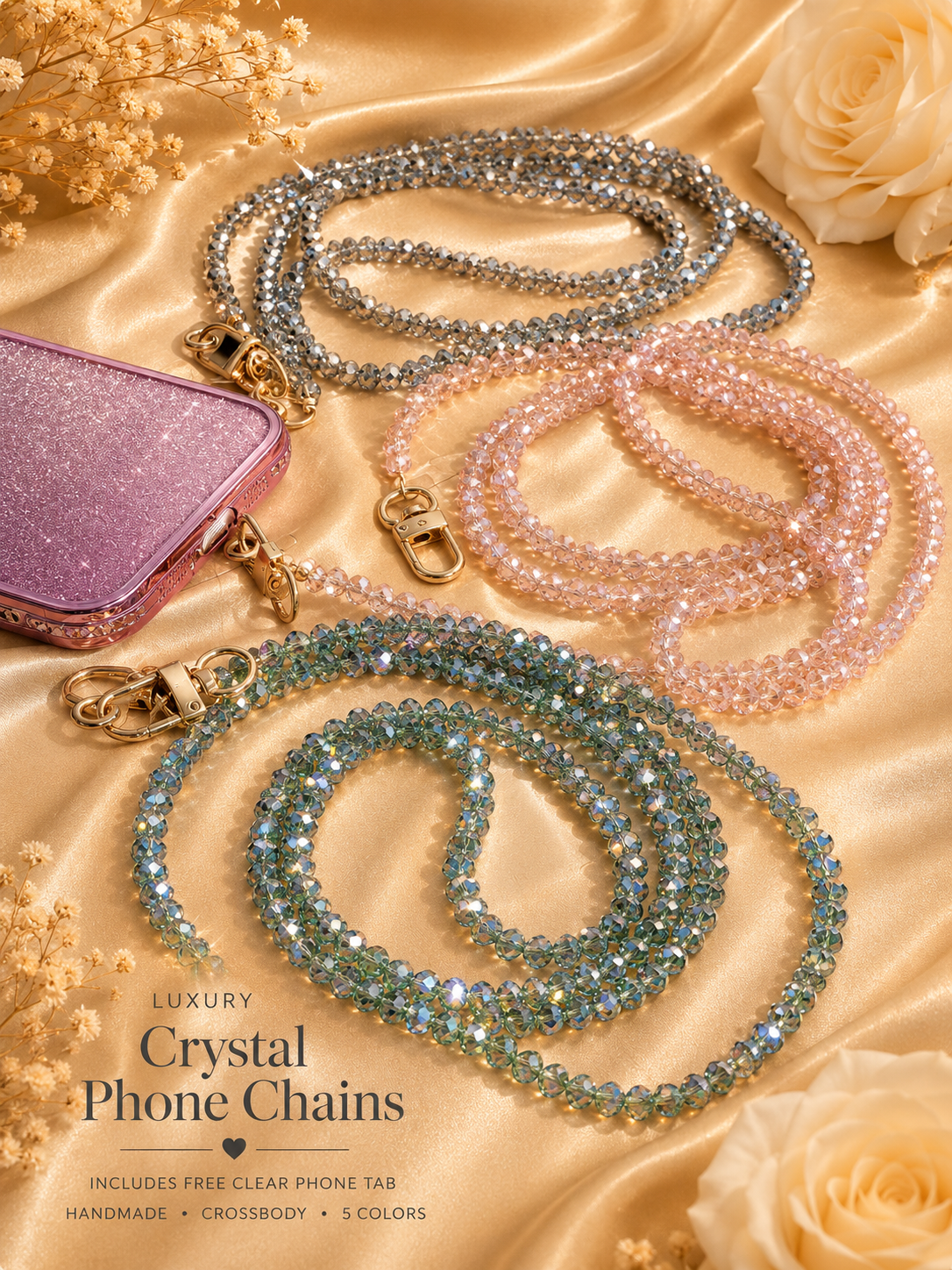 Dainty Prism Beaded Crossbody Phone Chain | Hands-Free Phone Strap