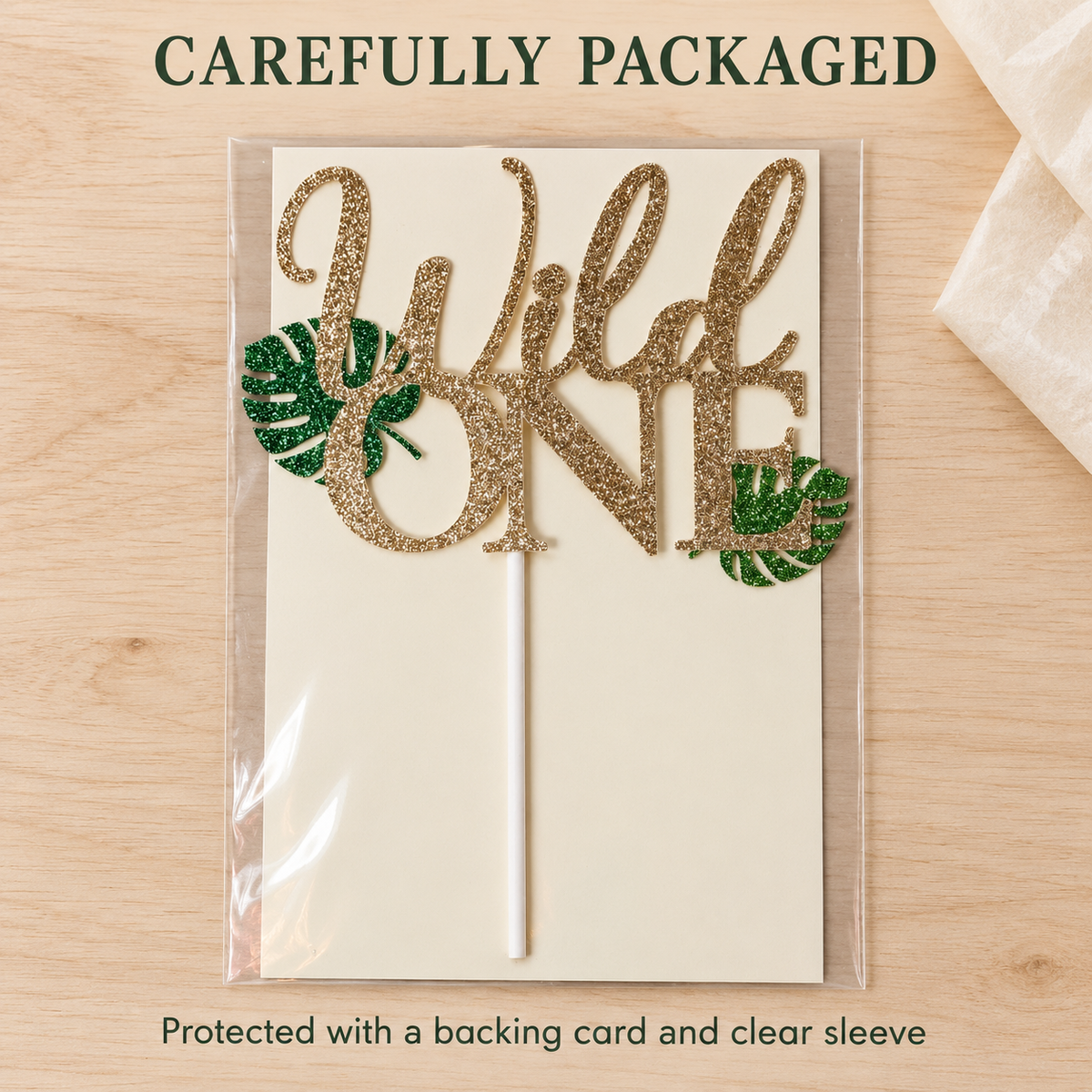 Wild One Cake Topper – Gold & Green Jungle First Birthday Decor