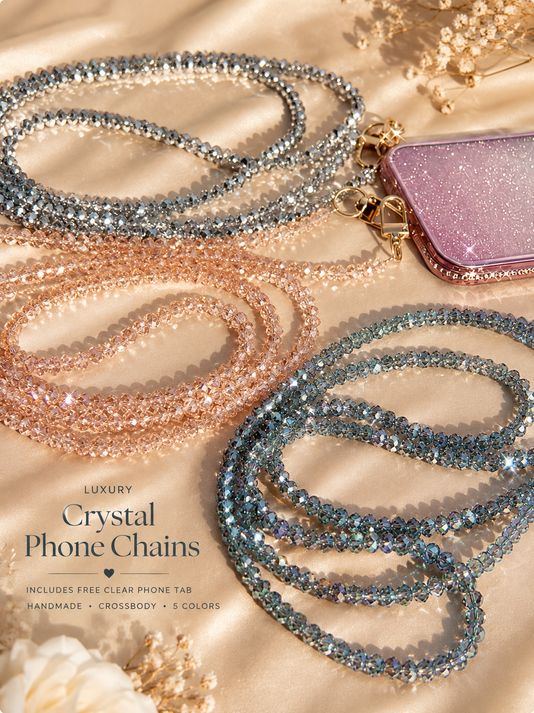 Dainty Prism Beaded Crossbody Phone Chain | Hands-Free Phone Strap