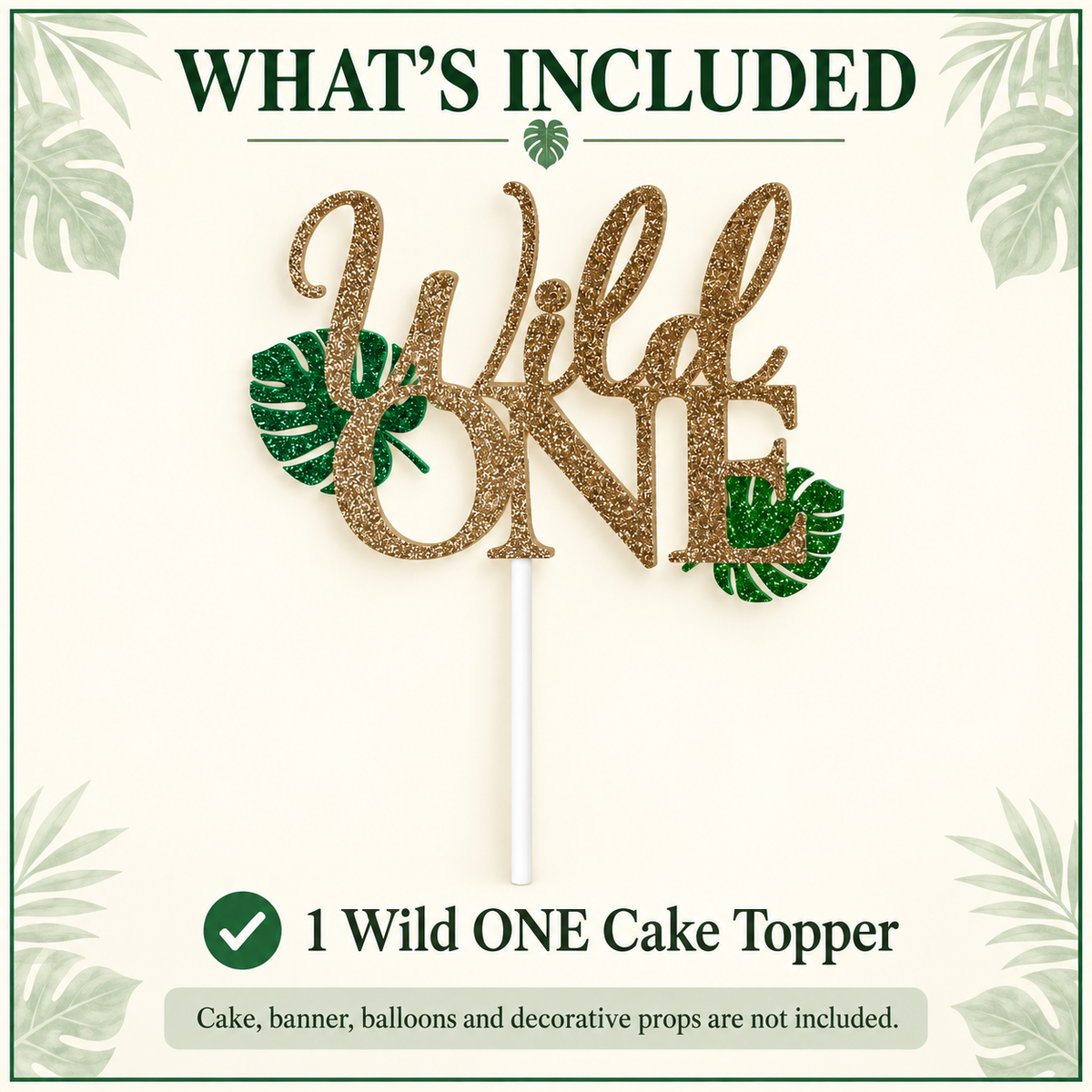 Wild One Cake Topper – Gold & Green Jungle First Birthday Decor