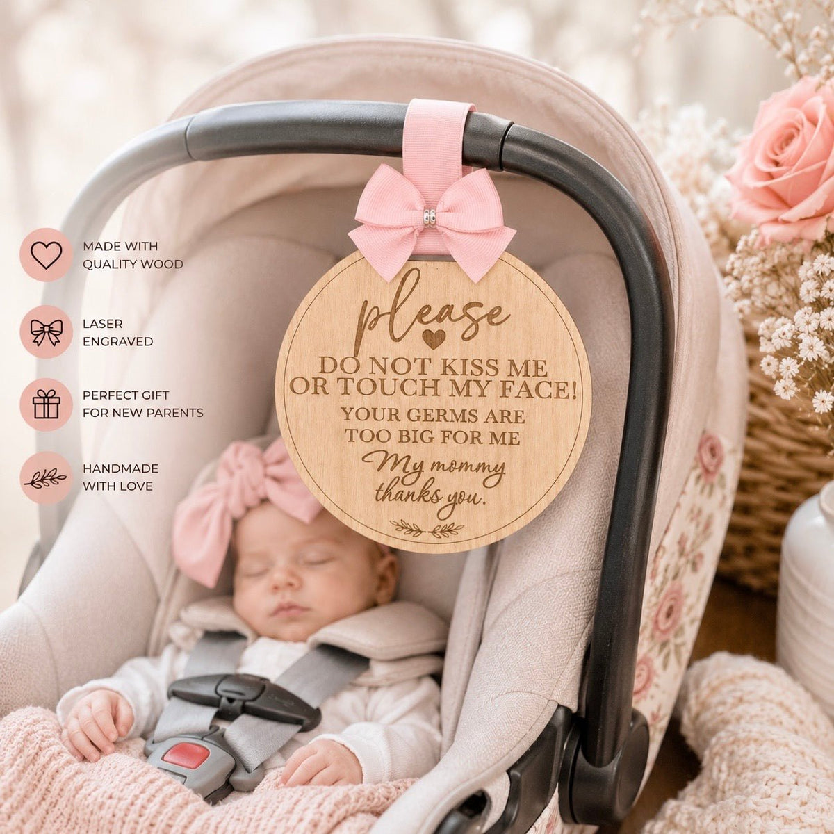 Baby Car Seat & Stroller Sign – Please Don’t Touch, Custom Message Available - Mia & Jon Co.