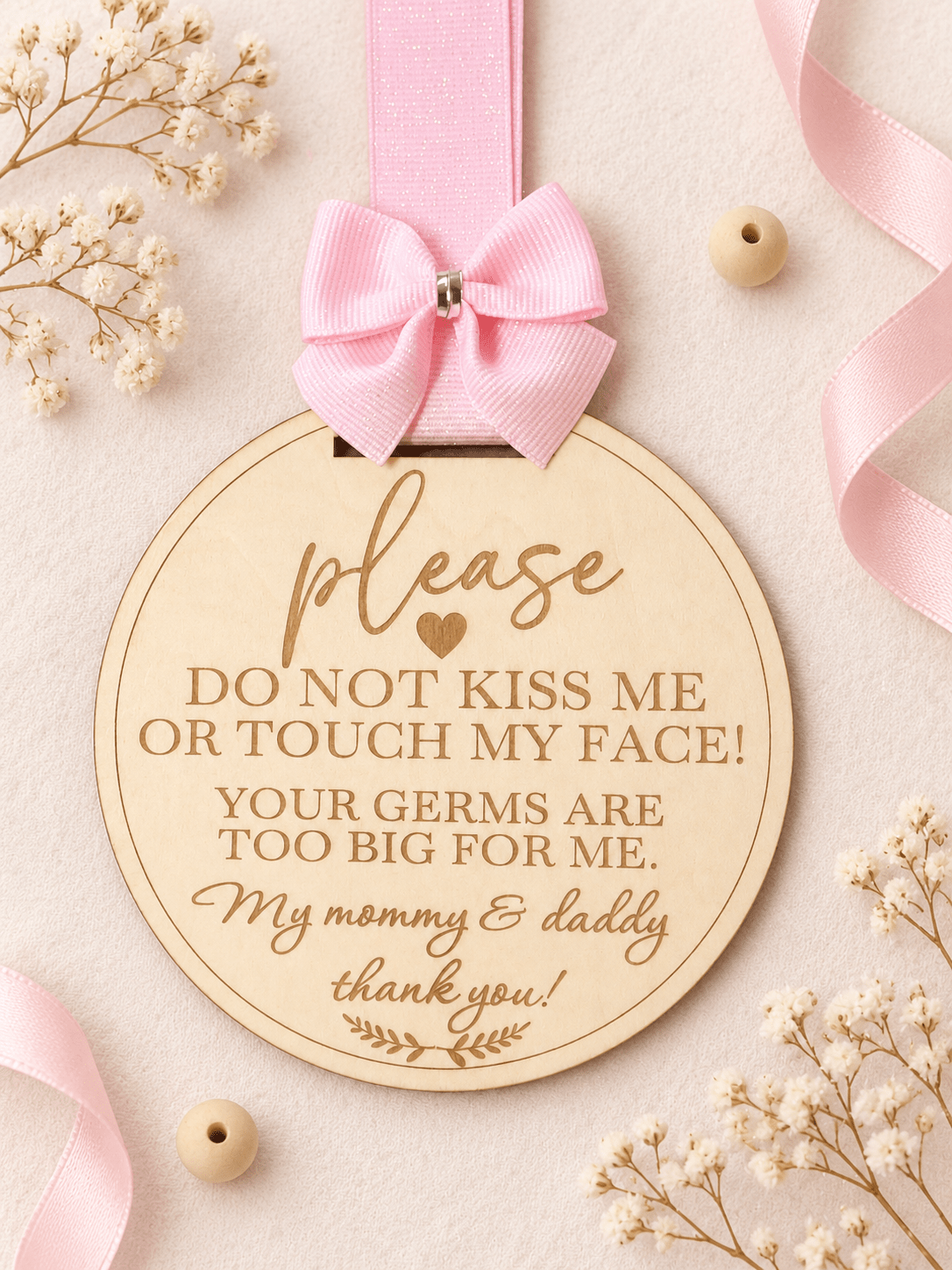 Baby Car Seat & Stroller Sign – Please Don’t Touch, Custom Message Available - Mia & Jon Co.