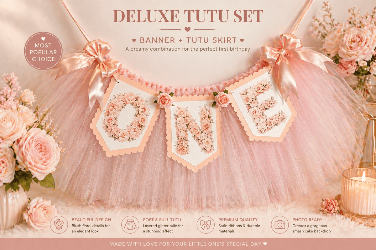 Blush Floral ONE High Chair Banner Set|Luxury First Birthday Decor - Mia & Jon