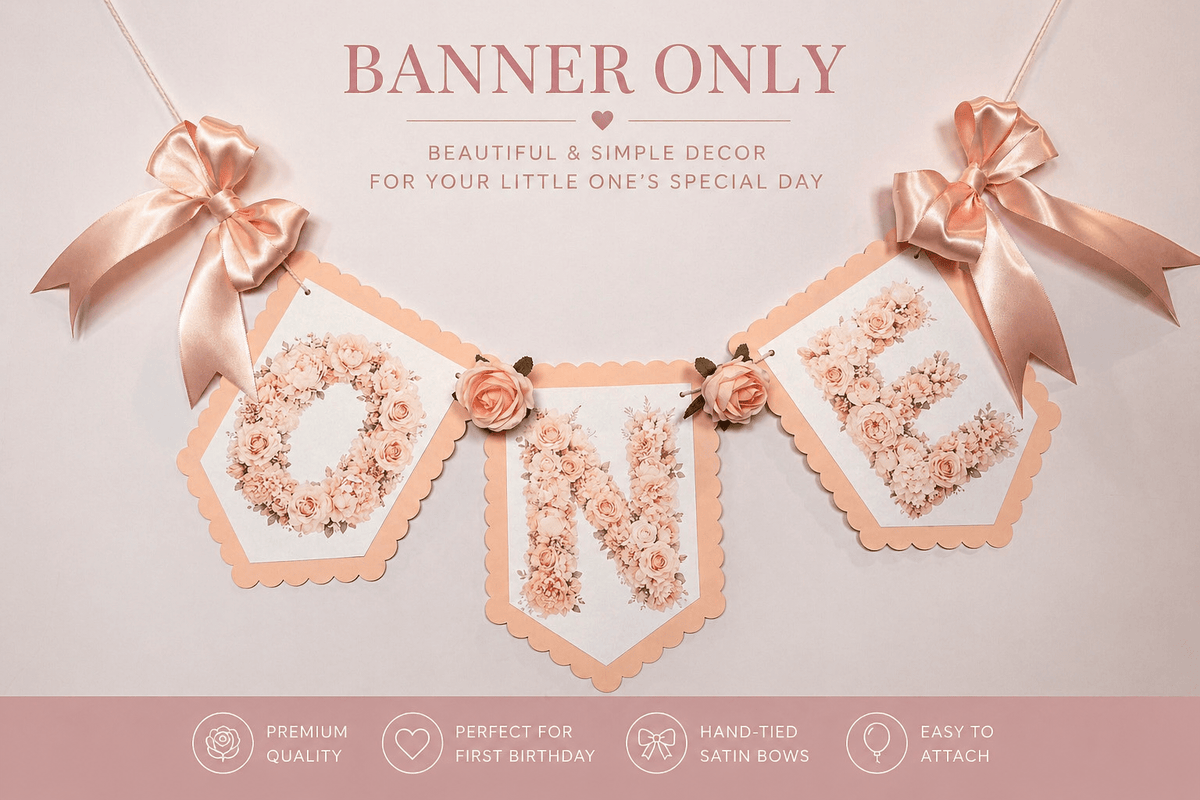 Blush Floral ONE High Chair Banner Set|Luxury First Birthday Decor - Mia & Jon