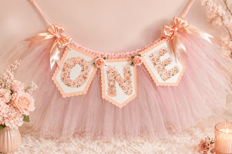 Blush Floral ONE High Chair Banner Set|Luxury First Birthday Decor - Mia & Jon