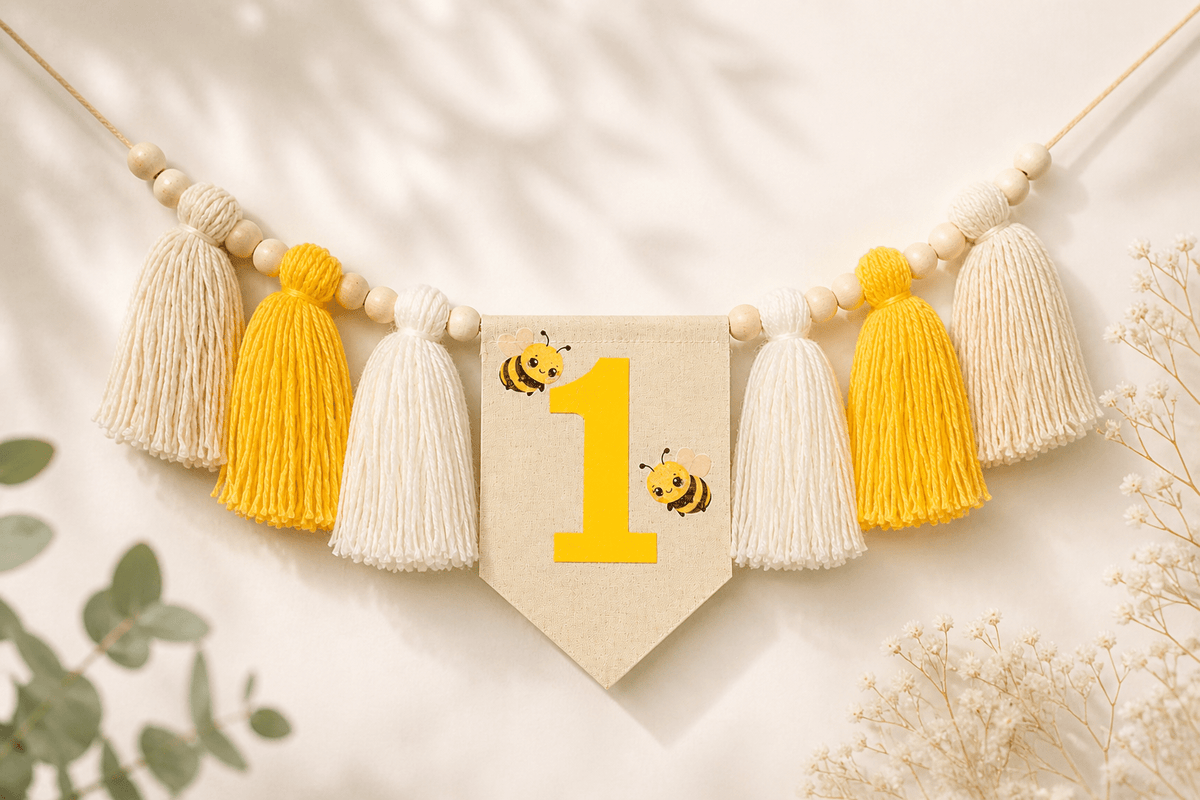 Bumblebee First Birthday High Chair Banner | Personalized Bee Birthday Decor - Mia & Jon Co.