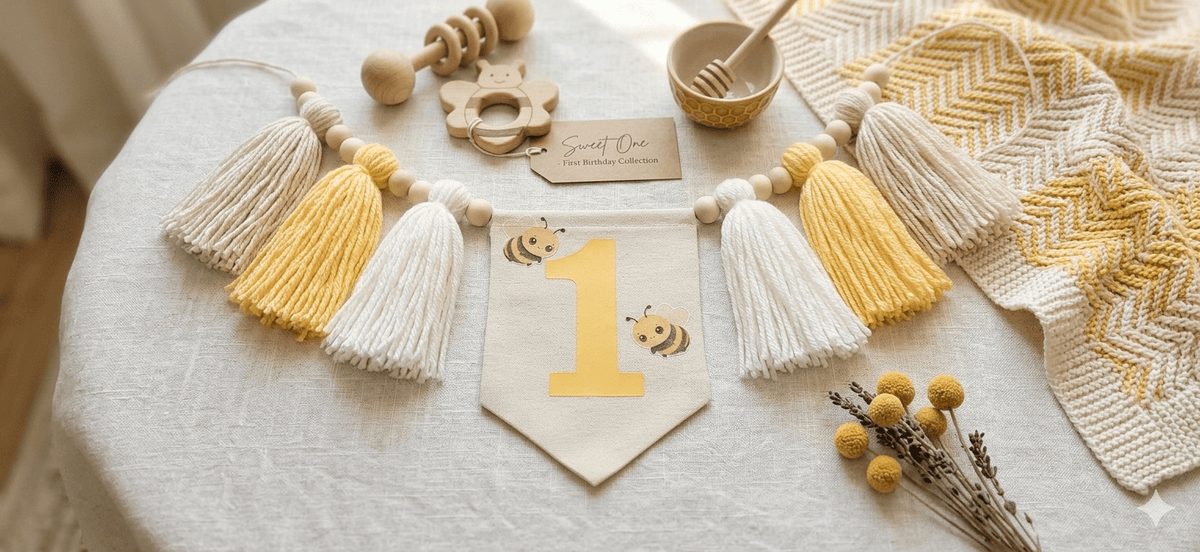 Bumblebee First Birthday High Chair Banner | Personalized Bee Birthday Decor - Mia & Jon Co.