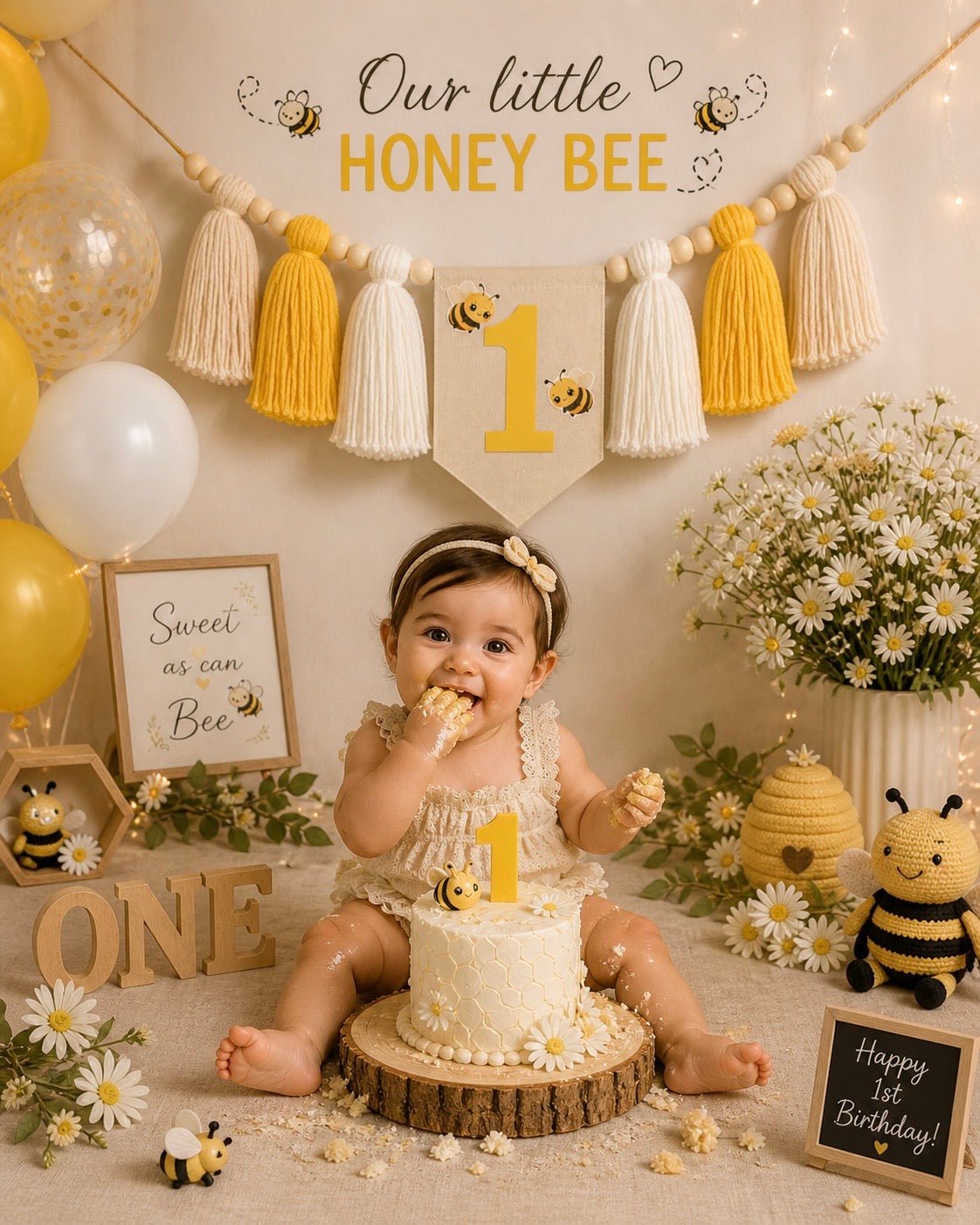 Bumblebee First Birthday High Chair Banner | Personalized Bee Birthday Decor - Mia & Jon Co.