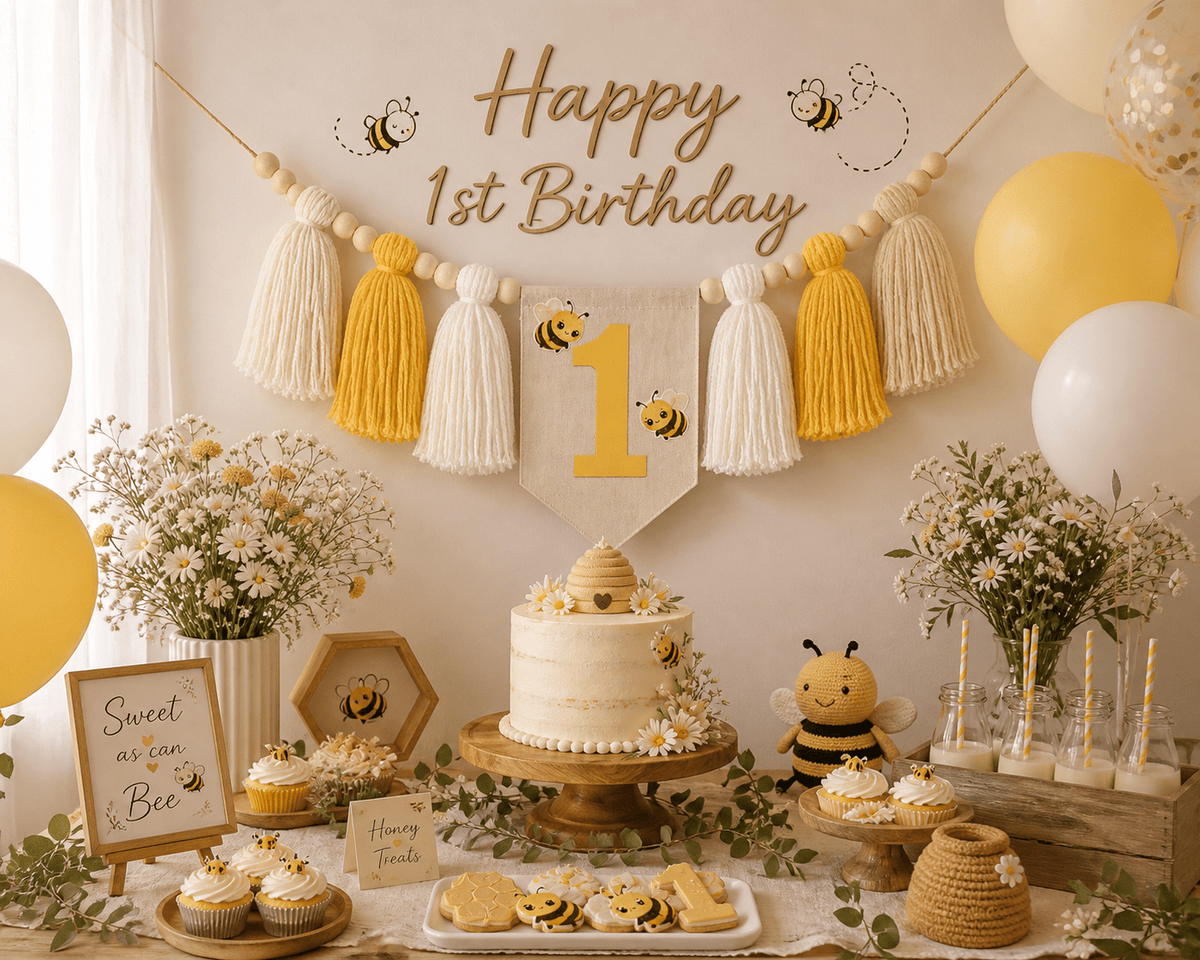 Bumblebee First Birthday High Chair Banner | Personalized Bee Birthday Decor - Mia & Jon Co.