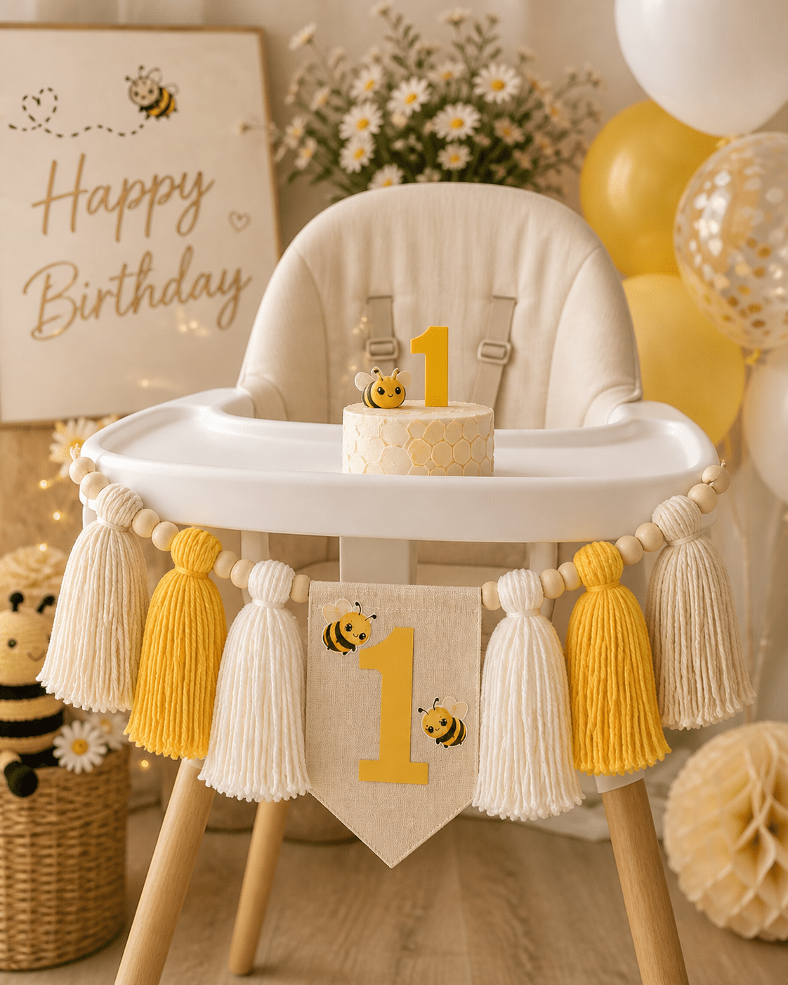 Bumblebee First Birthday High Chair Banner | Personalized Bee Birthday Decor - Mia & Jon Co.