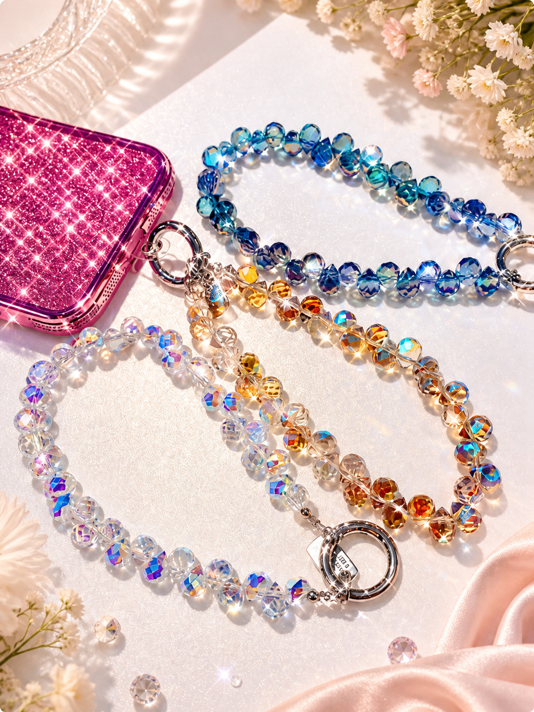 Crystal Beaded Phone Wristlet & Keychain | Optional Initial Charm - Mia & Jon Co.