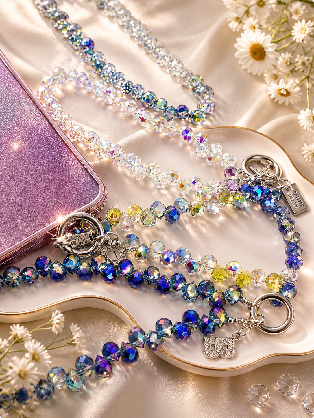 Crystal Beaded Phone Wristlet & Keychain | Optional Initial Charm - Mia & Jon Co.