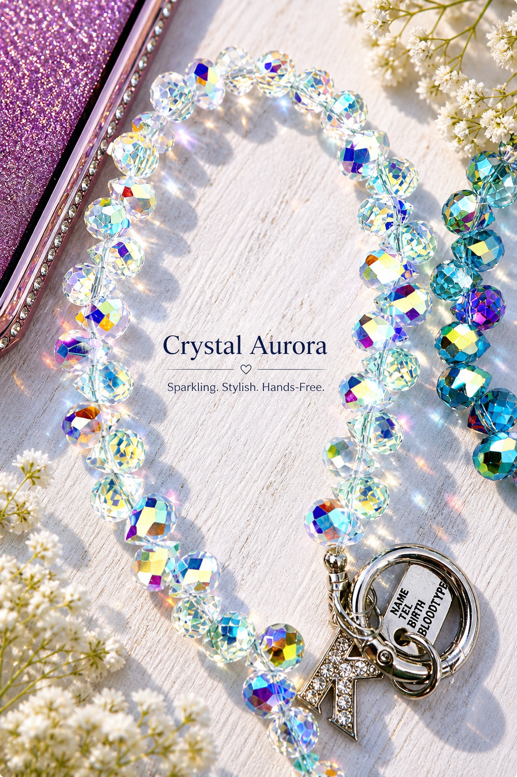 Crystal Beaded Phone Wristlet & Keychain | Optional Initial Charm - Mia & Jon Co.