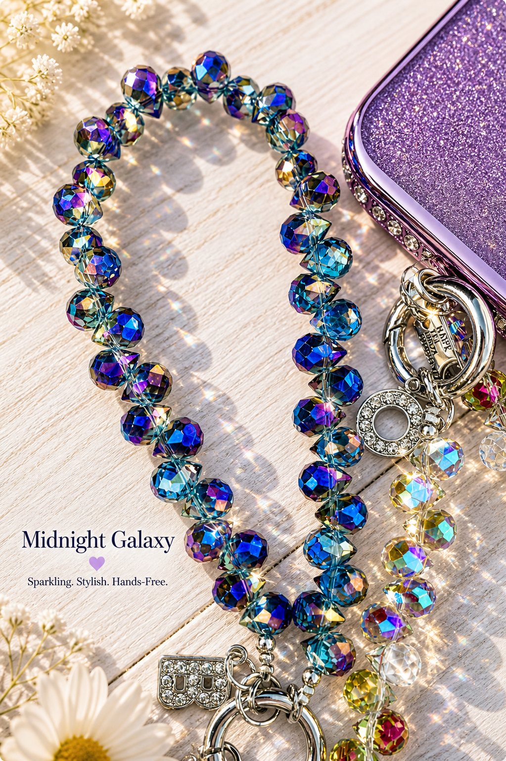 Crystal Beaded Phone Wristlet & Keychain | Optional Initial Charm - Mia & Jon Co.