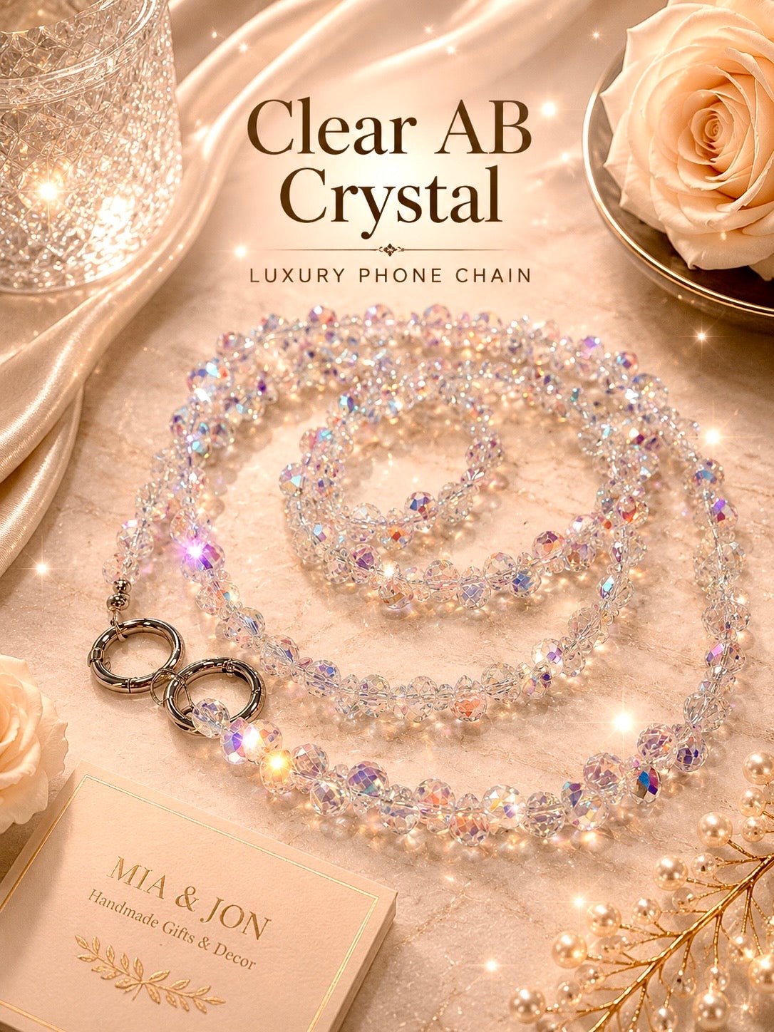 Crystal Crossbody Phone Chain – Wearable Jewelry Strap for iPhone & Android | Handmade Gift - Mia & Jon