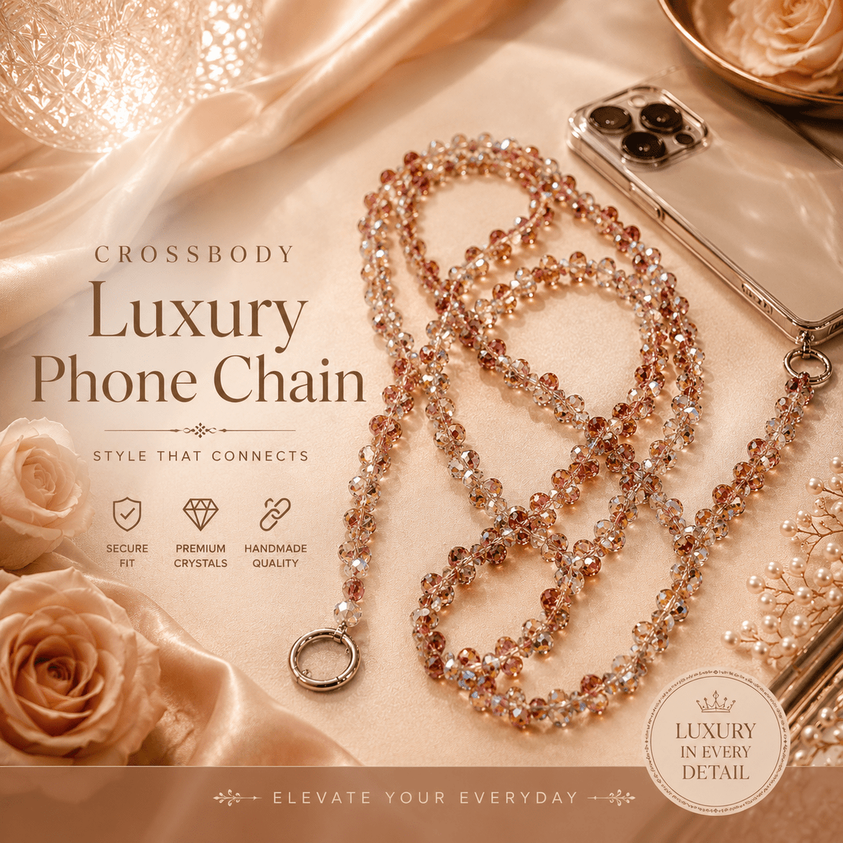 Crystal Crossbody Phone Chain – Wearable Jewelry Strap for iPhone & Android | Handmade Gift - Mia & Jon