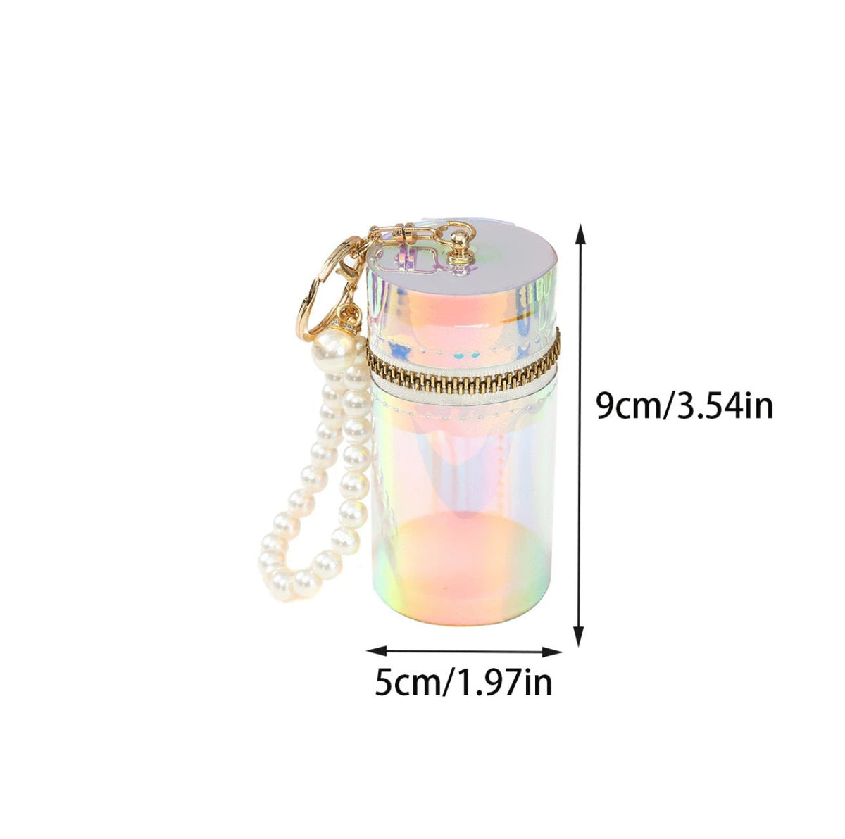 Holographic Mini Cylinder Pouch with Pearl Keychain – Travel Storage Case - Mia & Jon