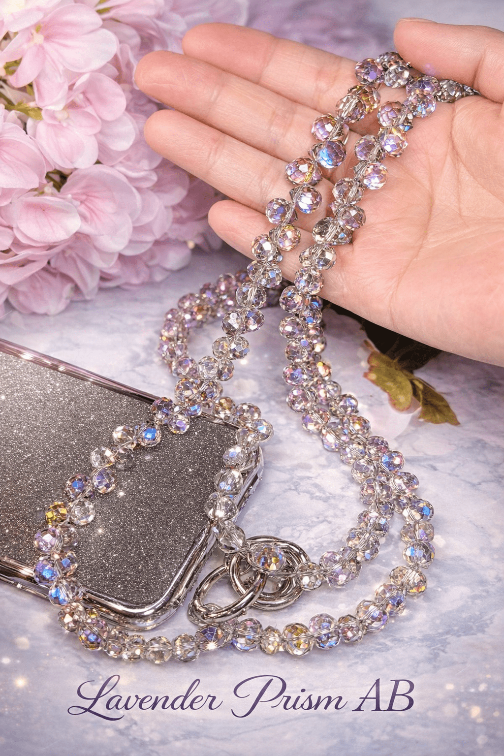 Luxury Crystal Phone Strap Crossbody Chain – Beaded Purse Chain Replacement (46”) | Phone Jewelry Lanyard - Mia & Jon