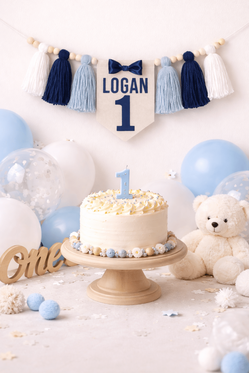 Mr Onederful High Chair Banner – Navy Blue First Birthday Decor – Personalized Smash Cake Banner – Baby Boy Birthday Party Decoration - Mia & Jon
