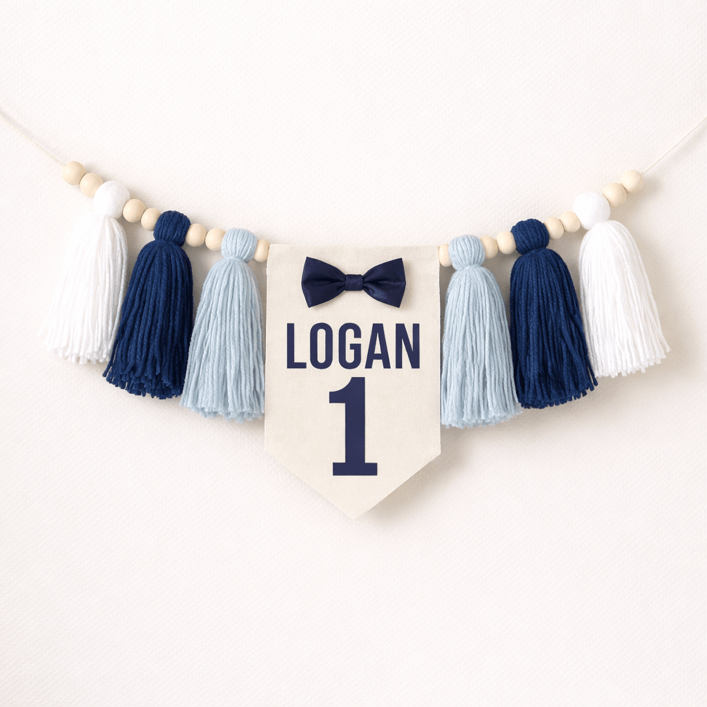 Mr Onederful High Chair Banner – Navy Blue First Birthday Decor – Personalized Smash Cake Banner – Baby Boy Birthday Party Decoration - Mia & Jon