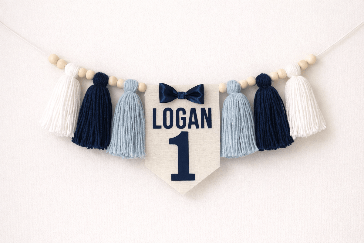 Mr Onederful High Chair Banner – Navy Blue First Birthday Decor – Personalized Smash Cake Banner – Baby Boy Birthday Party Decoration - Mia & Jon