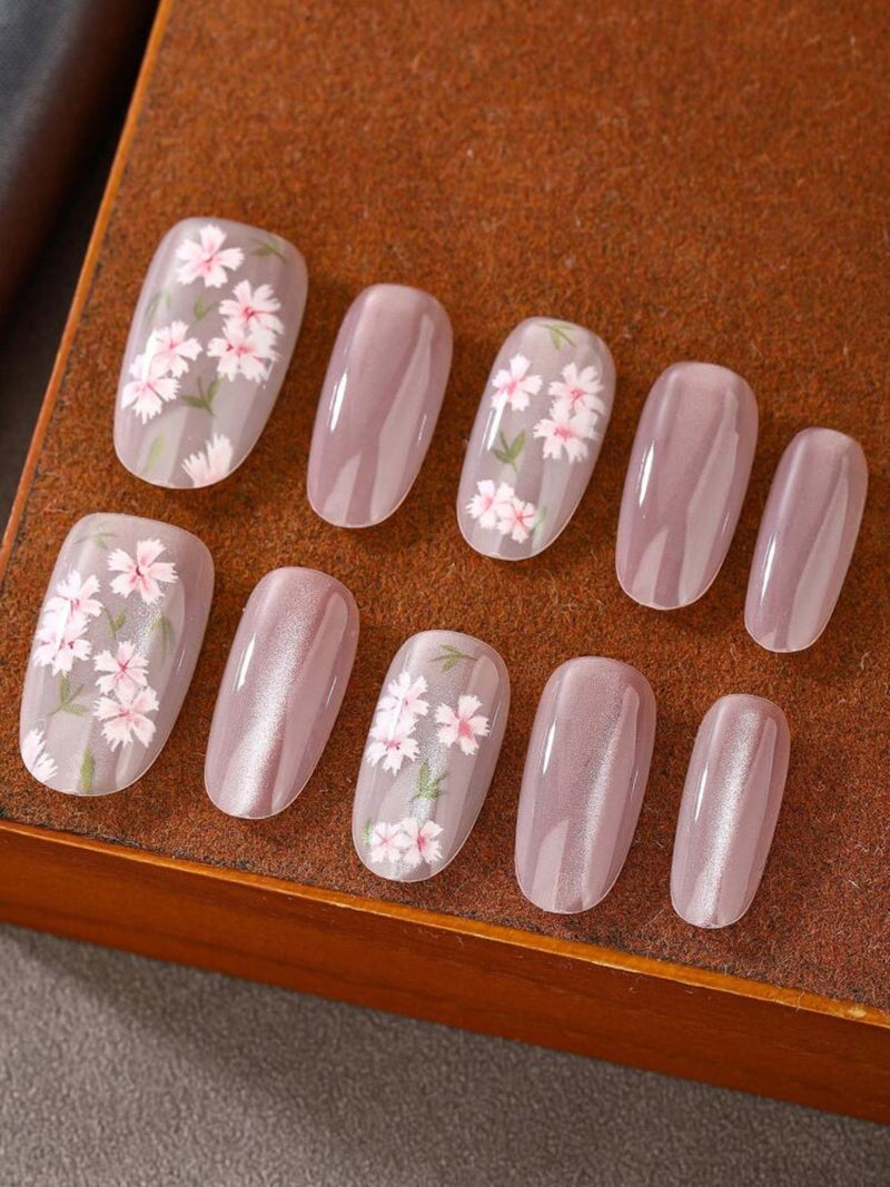 N01 Handmade Light Pink Flower Press On Nails Set - Mia & Jon