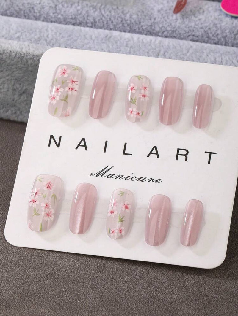 N01 Handmade Light Pink Flower Press On Nails Set - Mia & Jon