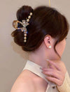 Pearl Bow Rhinestone Hair Claw Clip – Elegant Large Grip for Women & Girls | Sparkly Crystal Barrette - Mia & Jon