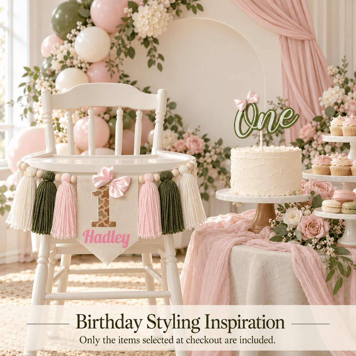 Pink Camo High Chair Banner & ONE Cake Topper – Blush & Olive - Mia & Jon Co.