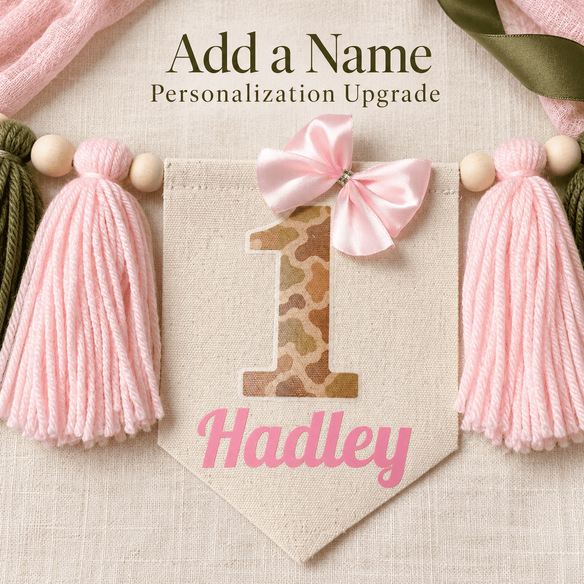 Pink Camo High Chair Banner & ONE Cake Topper – Blush & Olive - Mia & Jon Co.