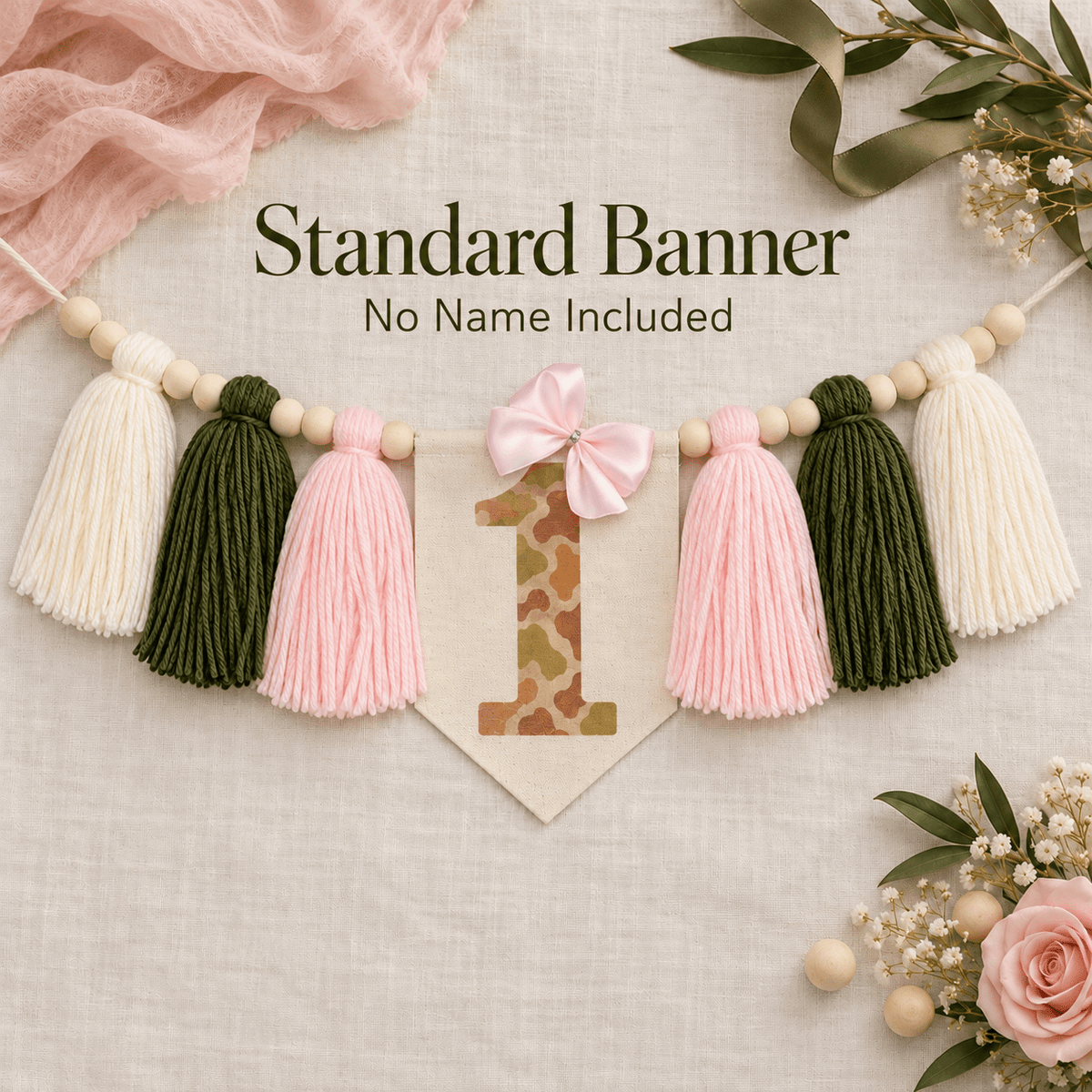 Pink Camo High Chair Banner & ONE Cake Topper – Blush & Olive - Mia & Jon Co.