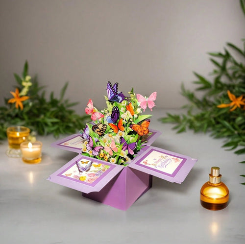 Pop - Up Butterfly Birthday Box Card – 3D Greeting Card with Optional Personalized Message - Mia & Jon