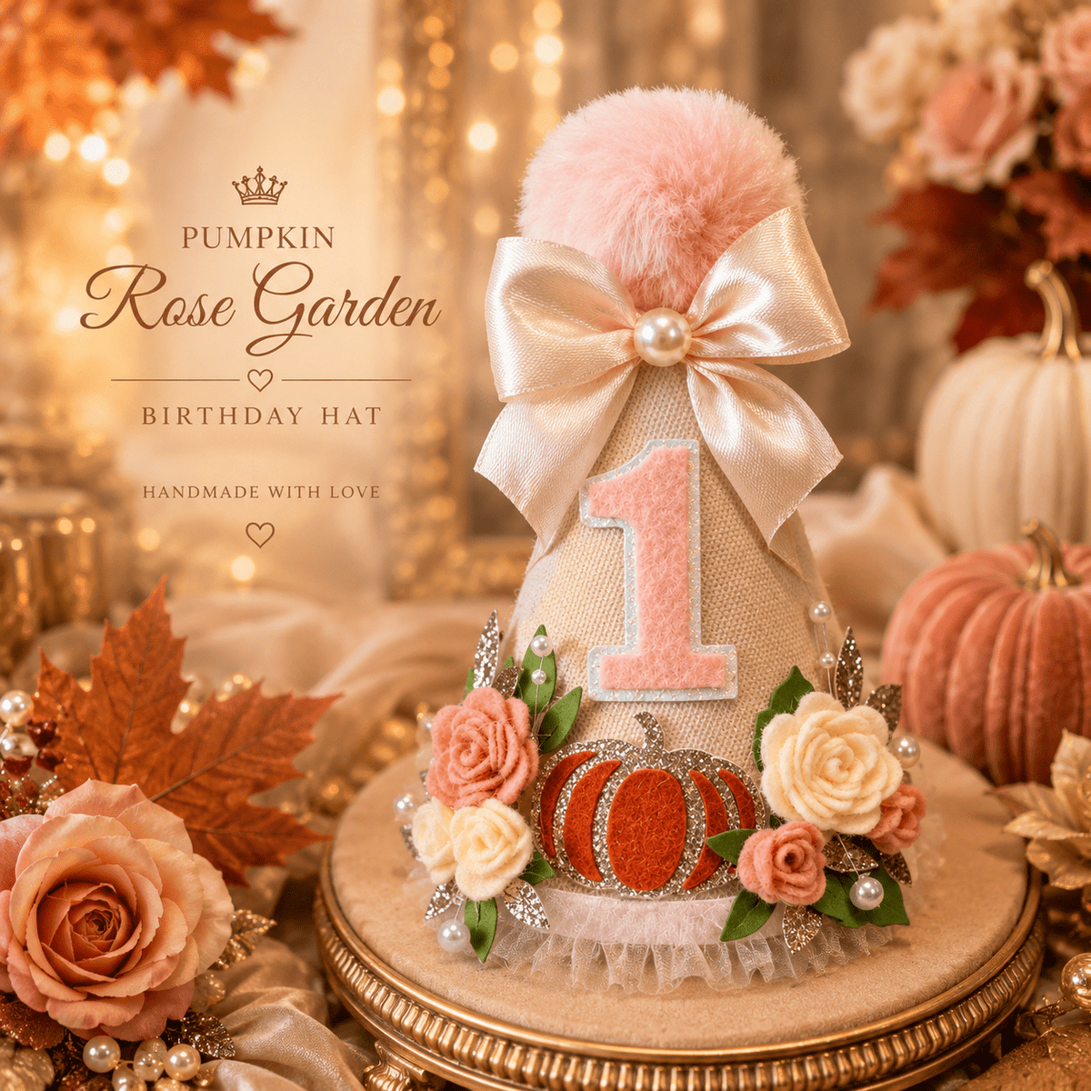 Pumpkin First Birthday Hat | Floral Fall Birthday Party Hat - Mia & Jon Co.