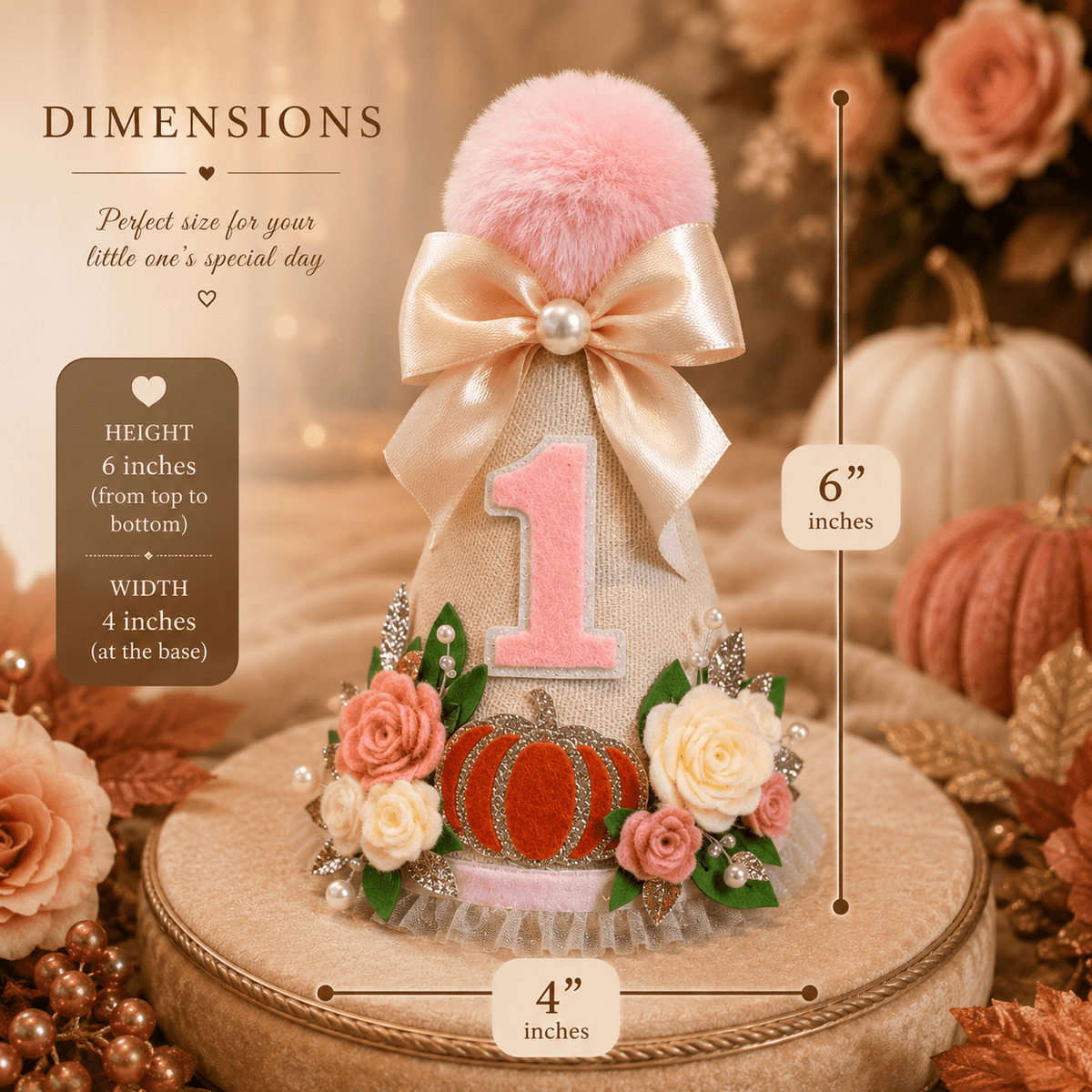 Pumpkin First Birthday Hat | Floral Fall Birthday Party Hat - Mia & Jon Co.