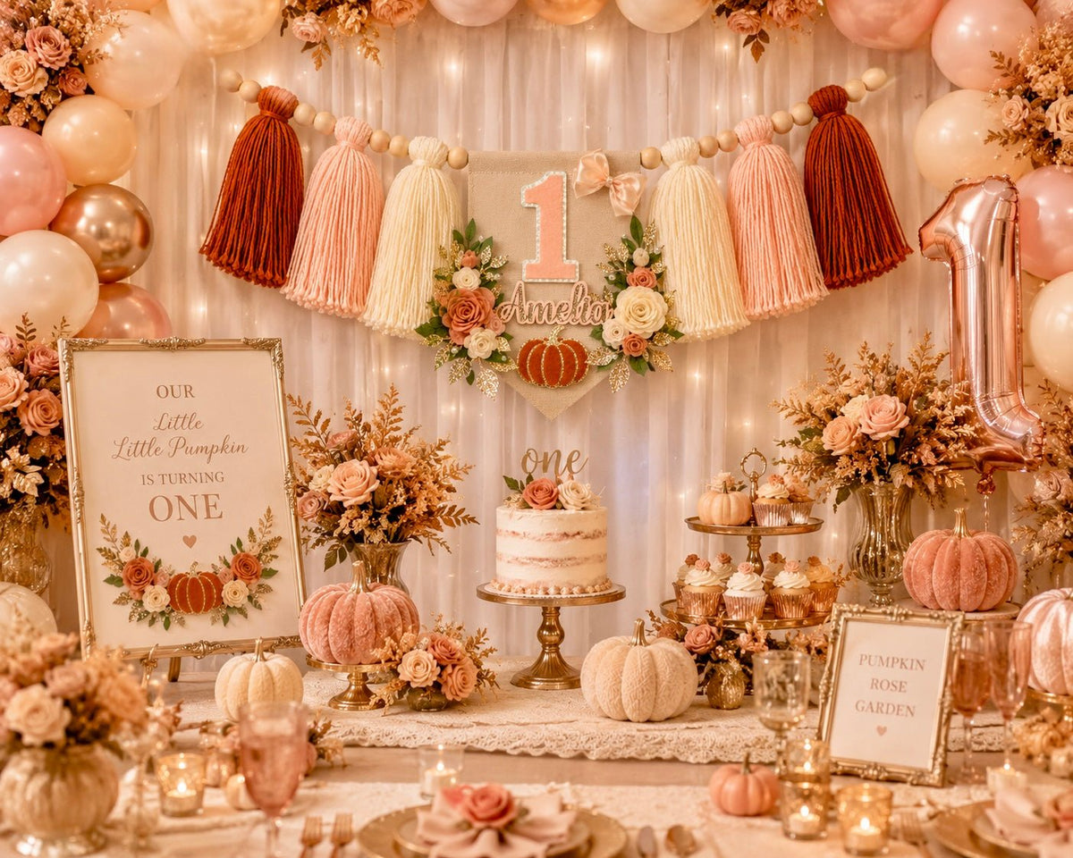 Pumpkin Rose Garden High Chair Banner | Fall First Birthday Decor - Mia & Jon Co.
